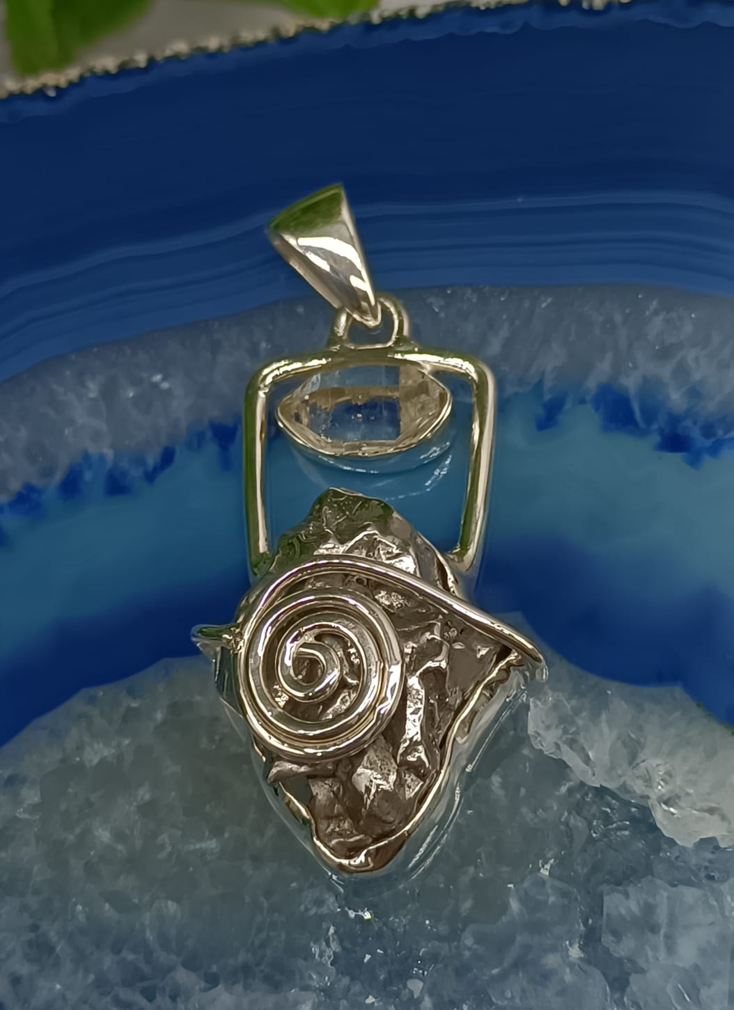 Campo Del Cielo and Herkimer Diamond in 925 Sterling Silver Pendant (Silver Chain Included) Crystal Wellness