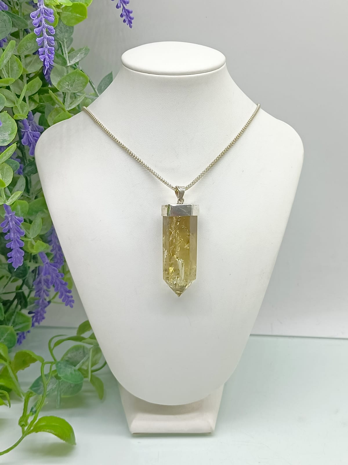 Genuine Natural Citrine 925 silver Large Pendant 51x18mm Crystal Wellness