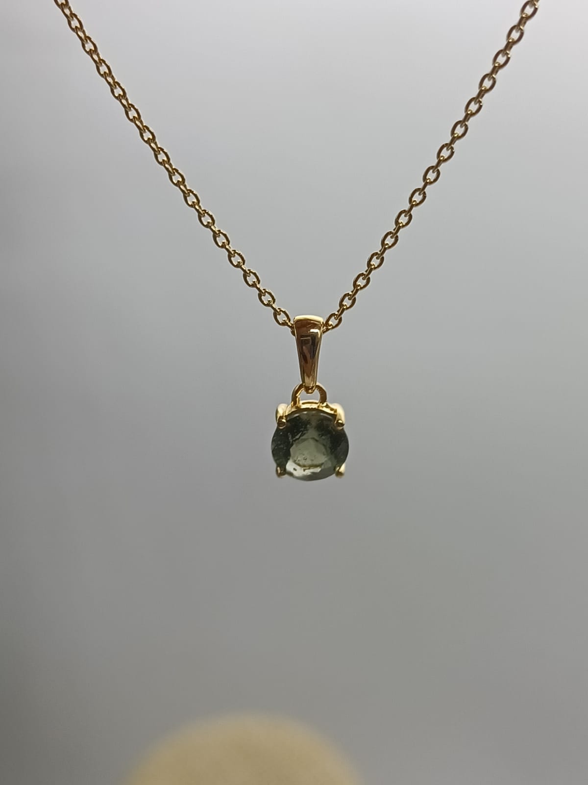 Authentic Moldavite Cab Round 18ct Gold Vermeil Pendant - Gold Vermeil Chain Included Crystal Wellness