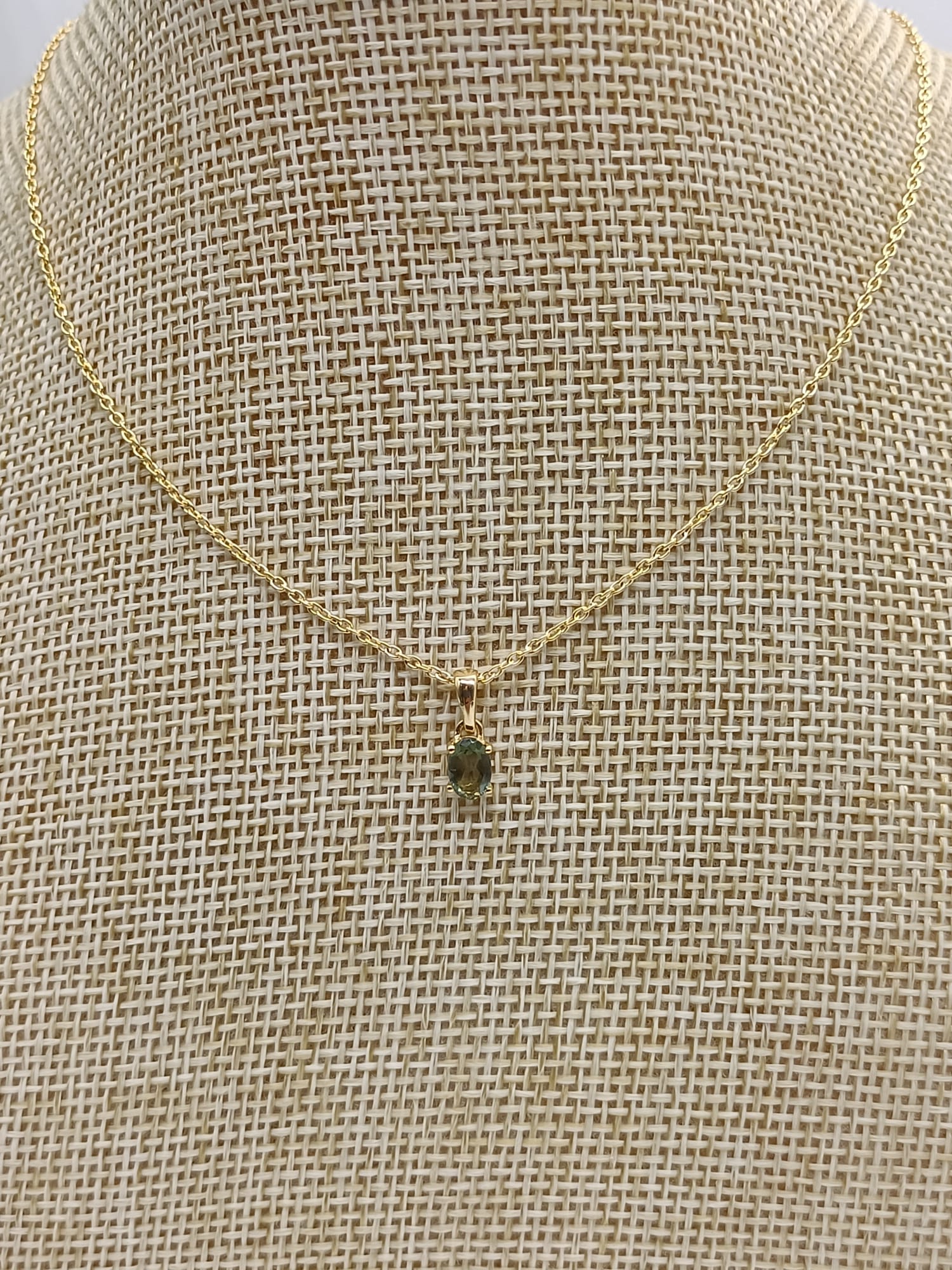Authentic Moldavite Cab Oval 18ct Gold Vermeil Pendant - Gold Vermeil Chain Included Crystal Wellness