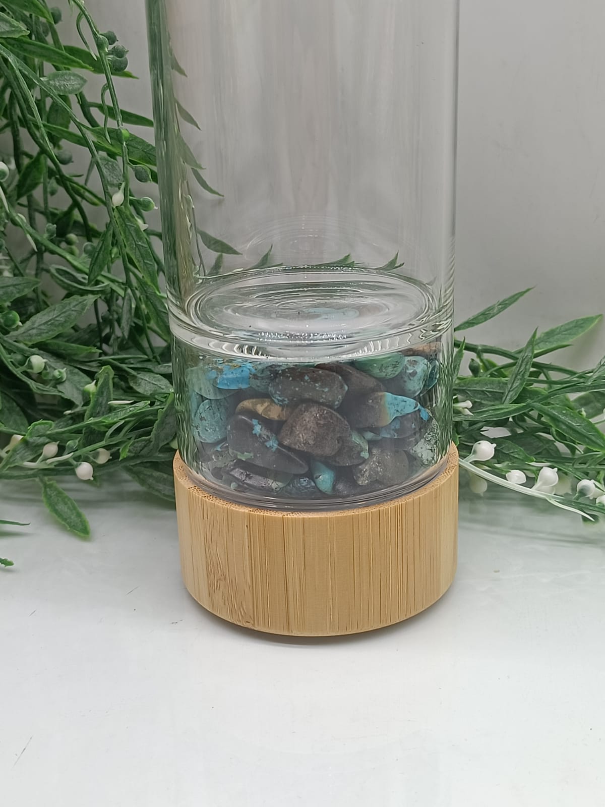 Genuine Turquoise Energise Healing Bamboo Water Bottle Crystal Wellness