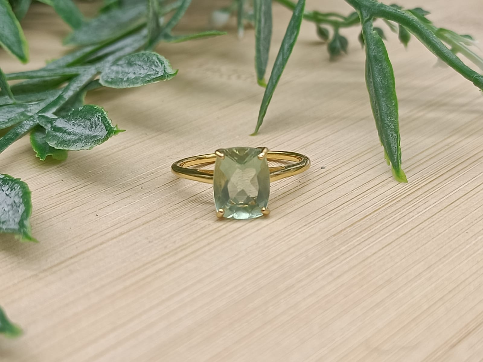 Green Fluorite 18ct Gold Vermeil Ring 9x7mm Crystal Wellness