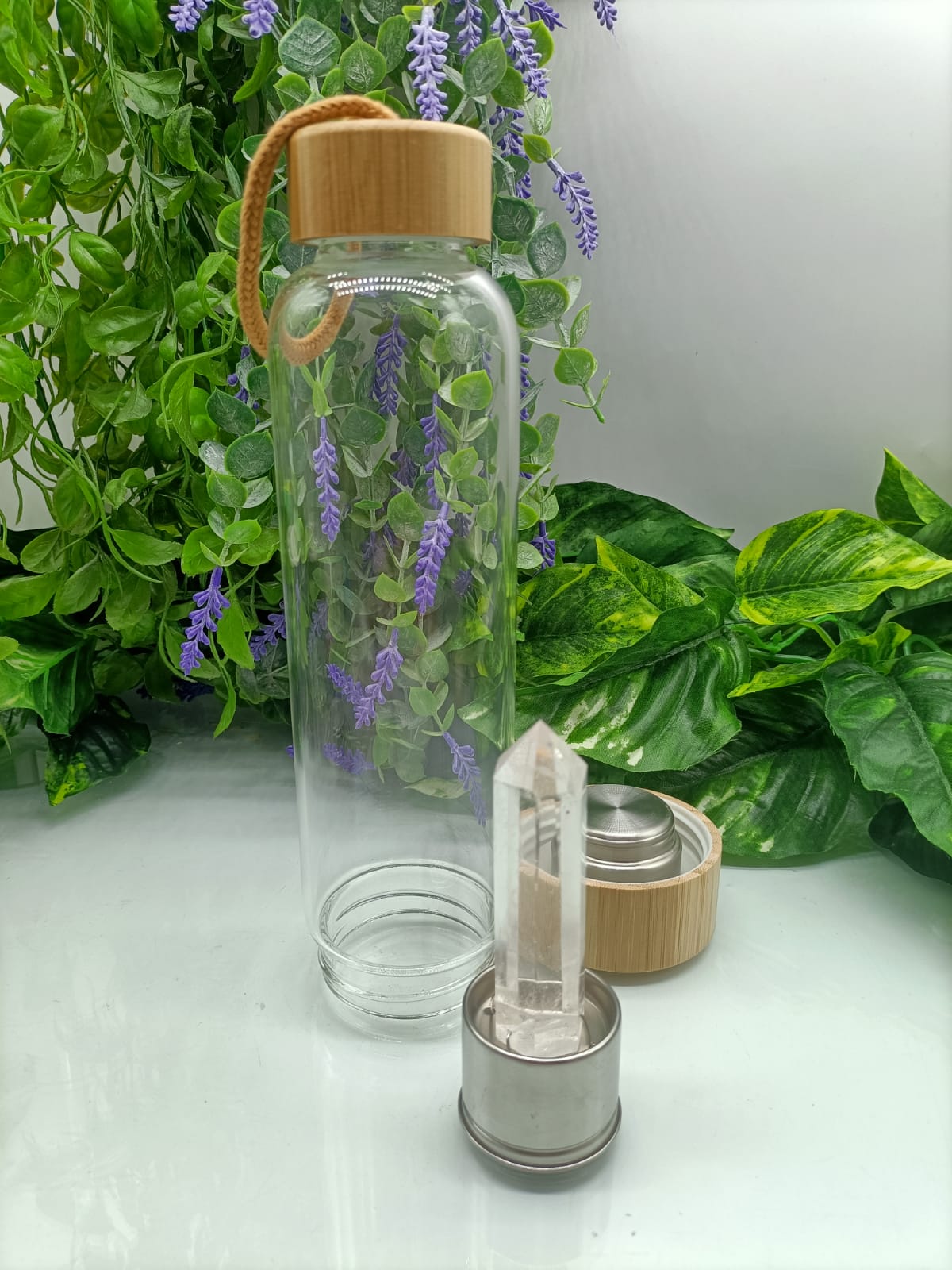 Infused Healing Crystal Bamboo Water Bottle Crystal Wellness