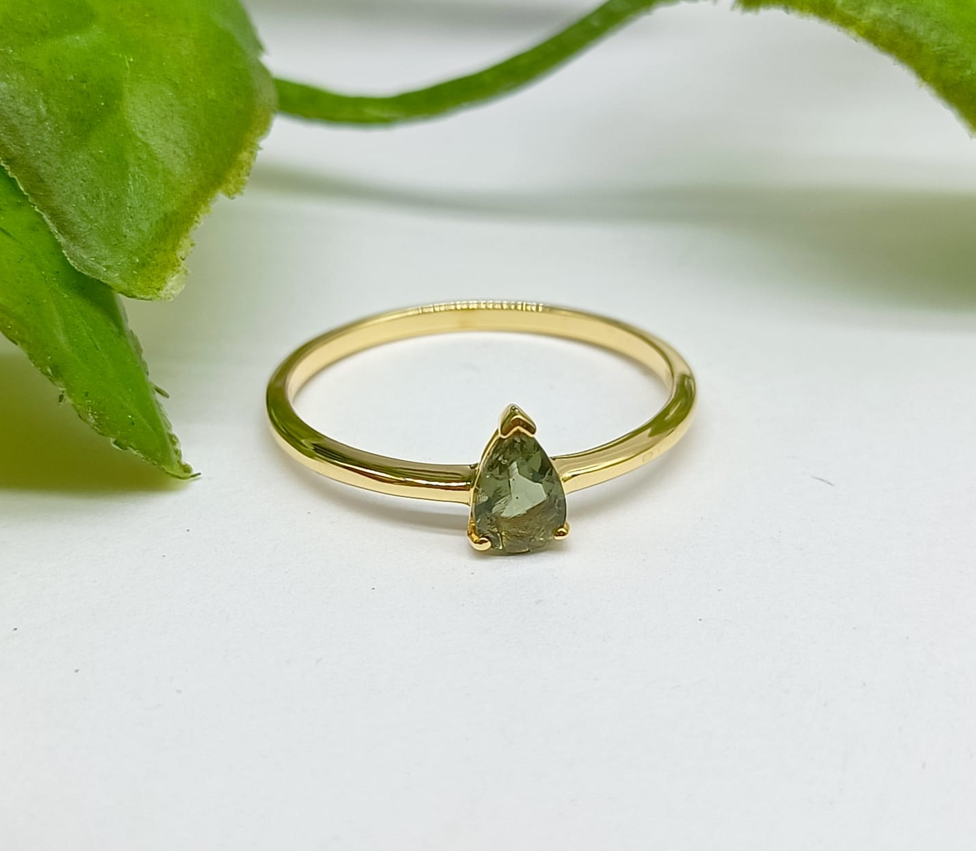 Authentic AAA Grade (Teardrop Faceted) Moldavite 18ct Gold Vermeil Ring Crystal Wellness