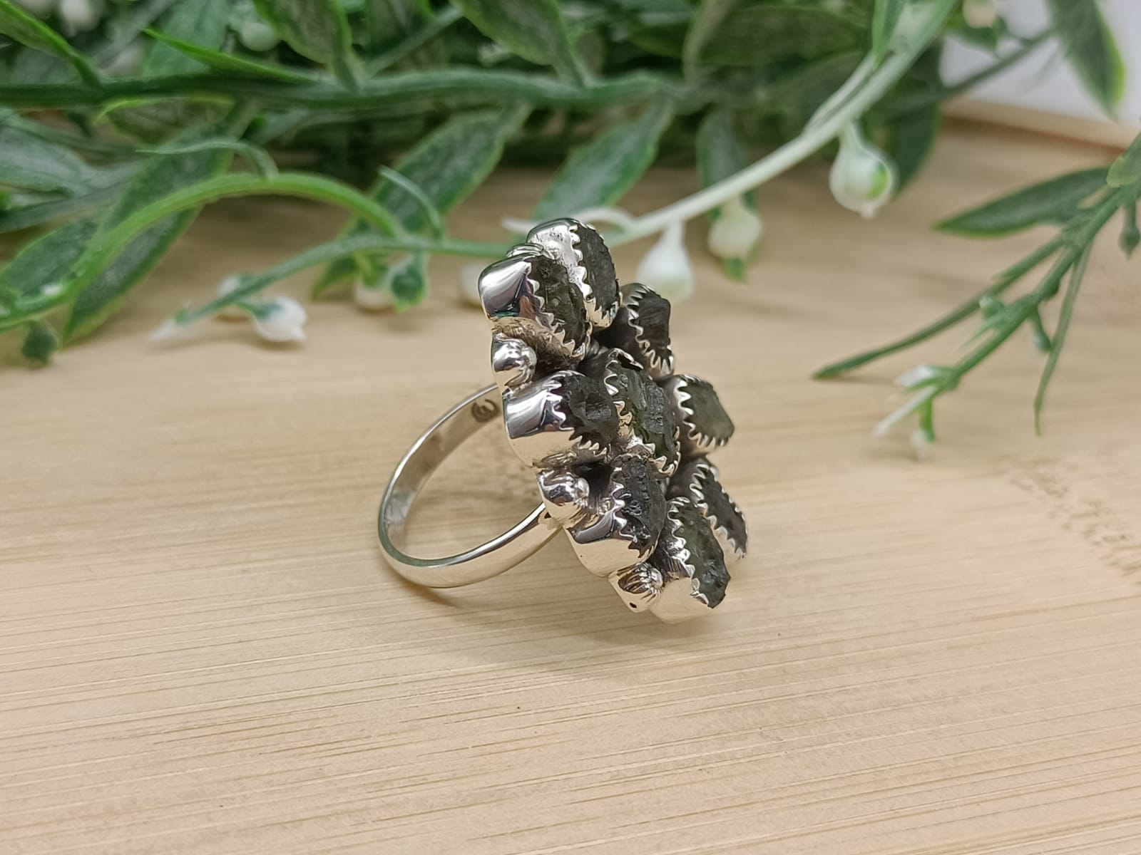 Authentic Moldavite Flower Petal 925 Sterling Silver 3.2x2.7cm Crystal Wellness