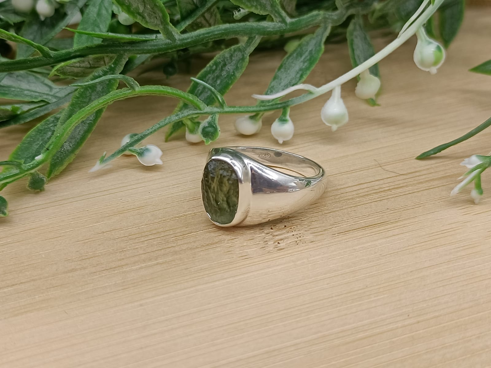 Authentic Moldavite Solid 925 Sterling Silver Ring Size 8 or P1/2 10x8mm Crystal Wellness