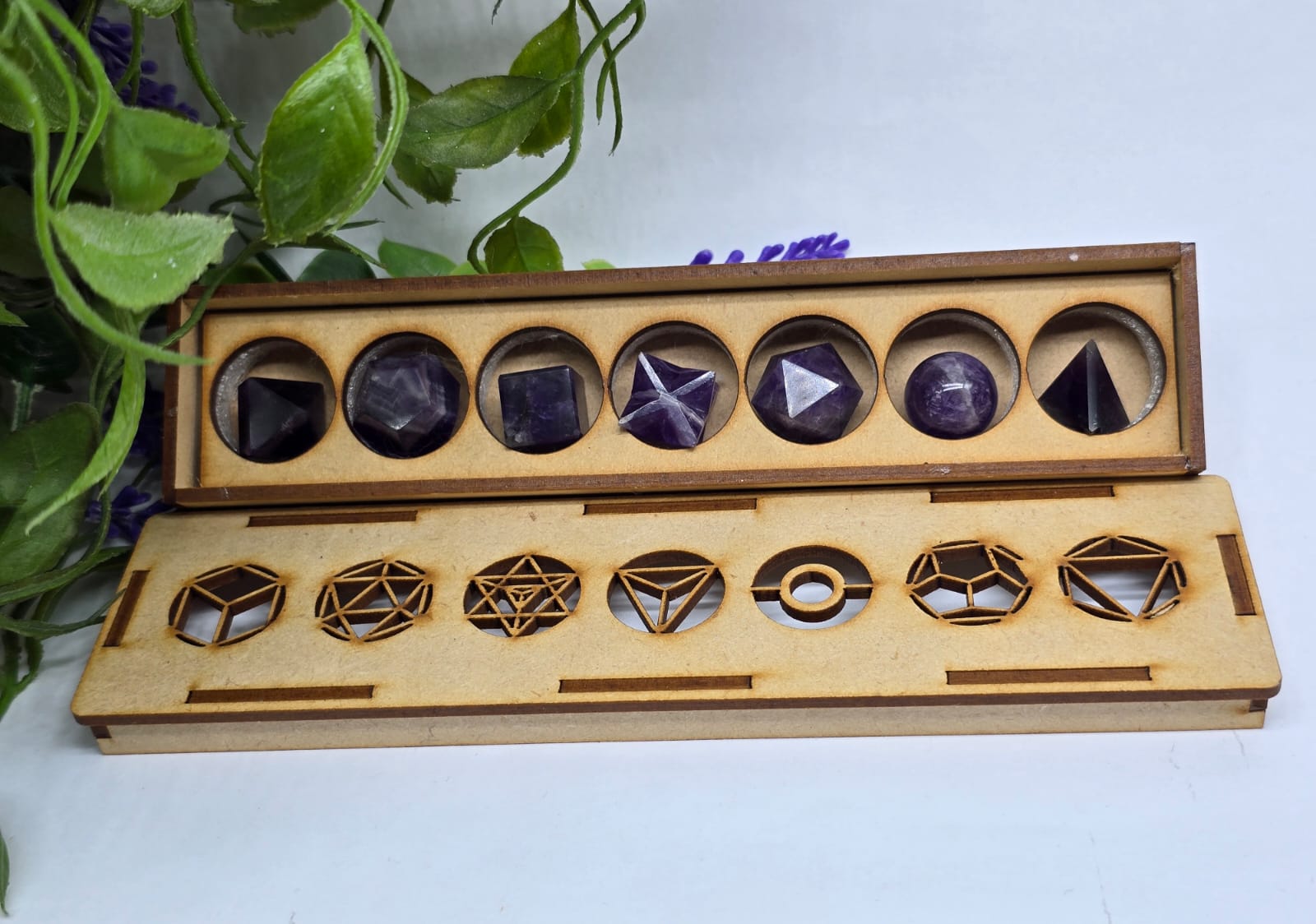 7pcs Amethyst Platonic Solids Set Crystal Wellness