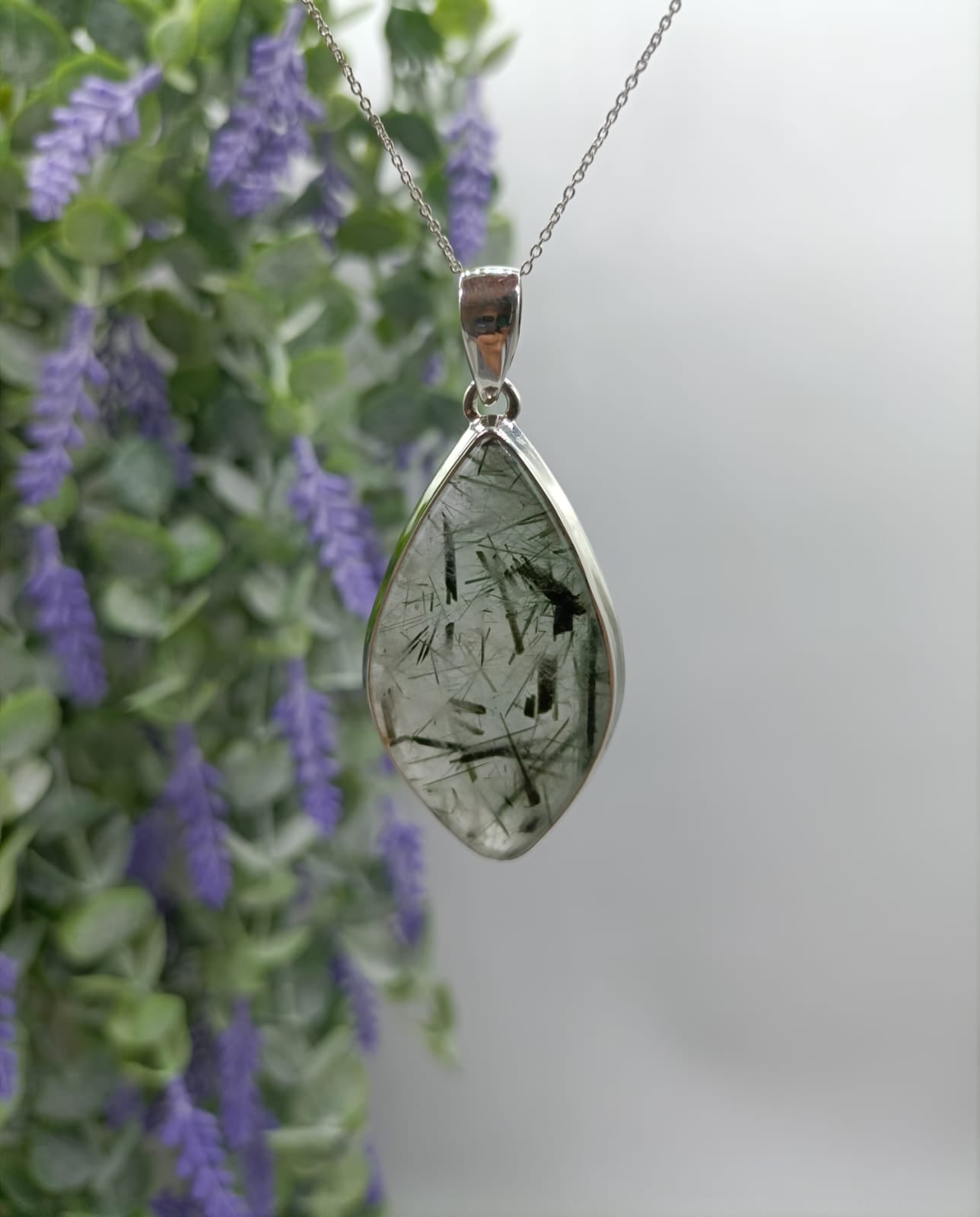 Actinolite 925 Sterling Silver Pendant 45x25mm (Including Silver Chain)
