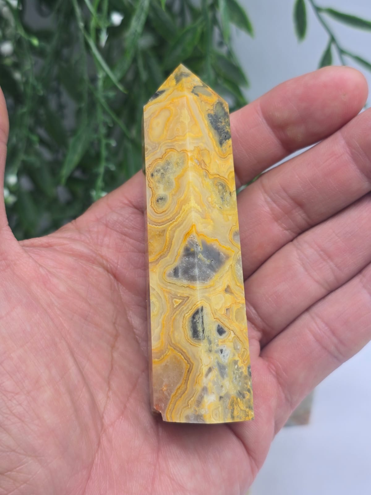 Crazy Lace Agate Point Crystal Wellness