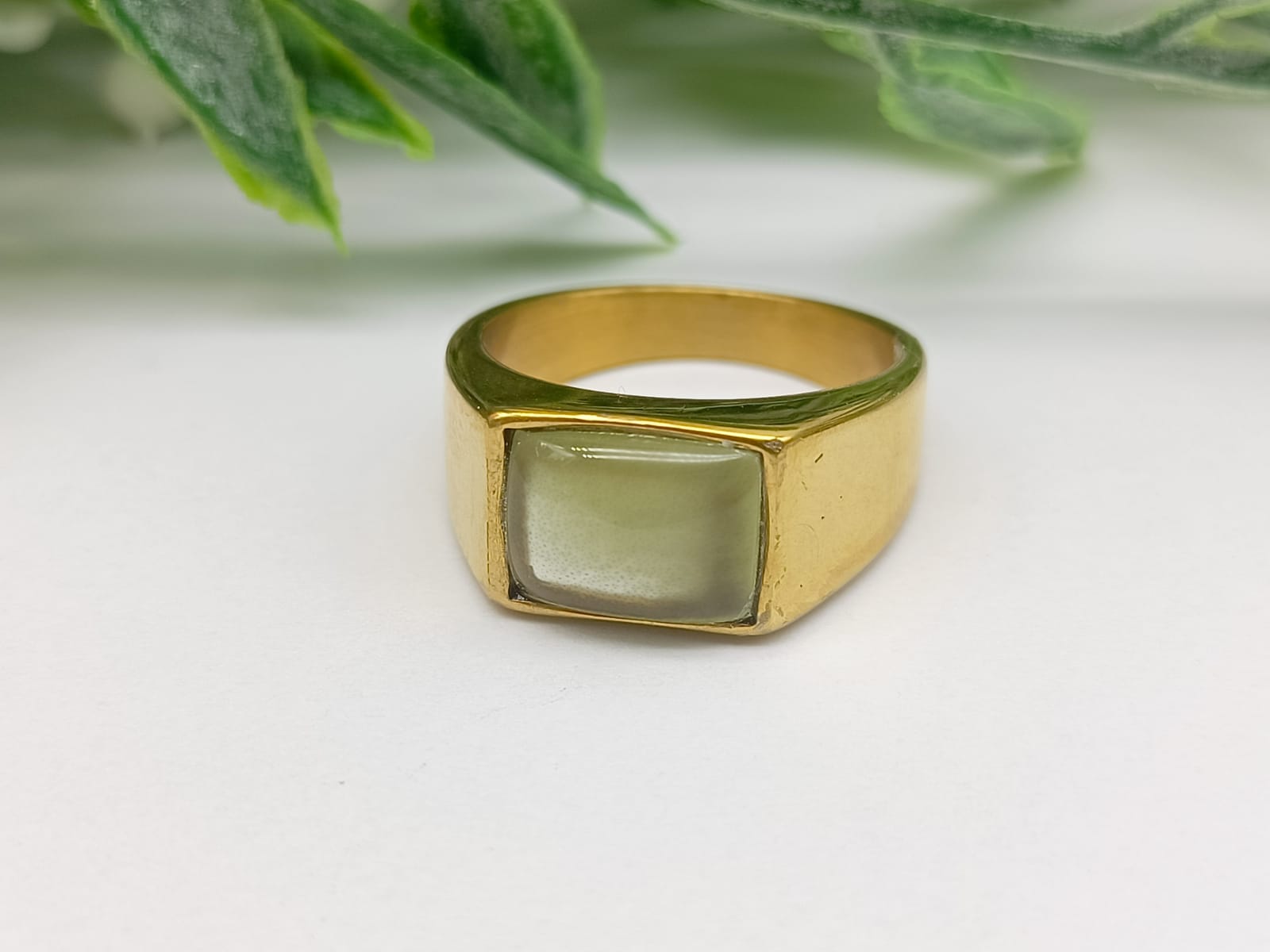 Prehnite Titanium Gold Plated Ring size 8 US Crystal Wellness