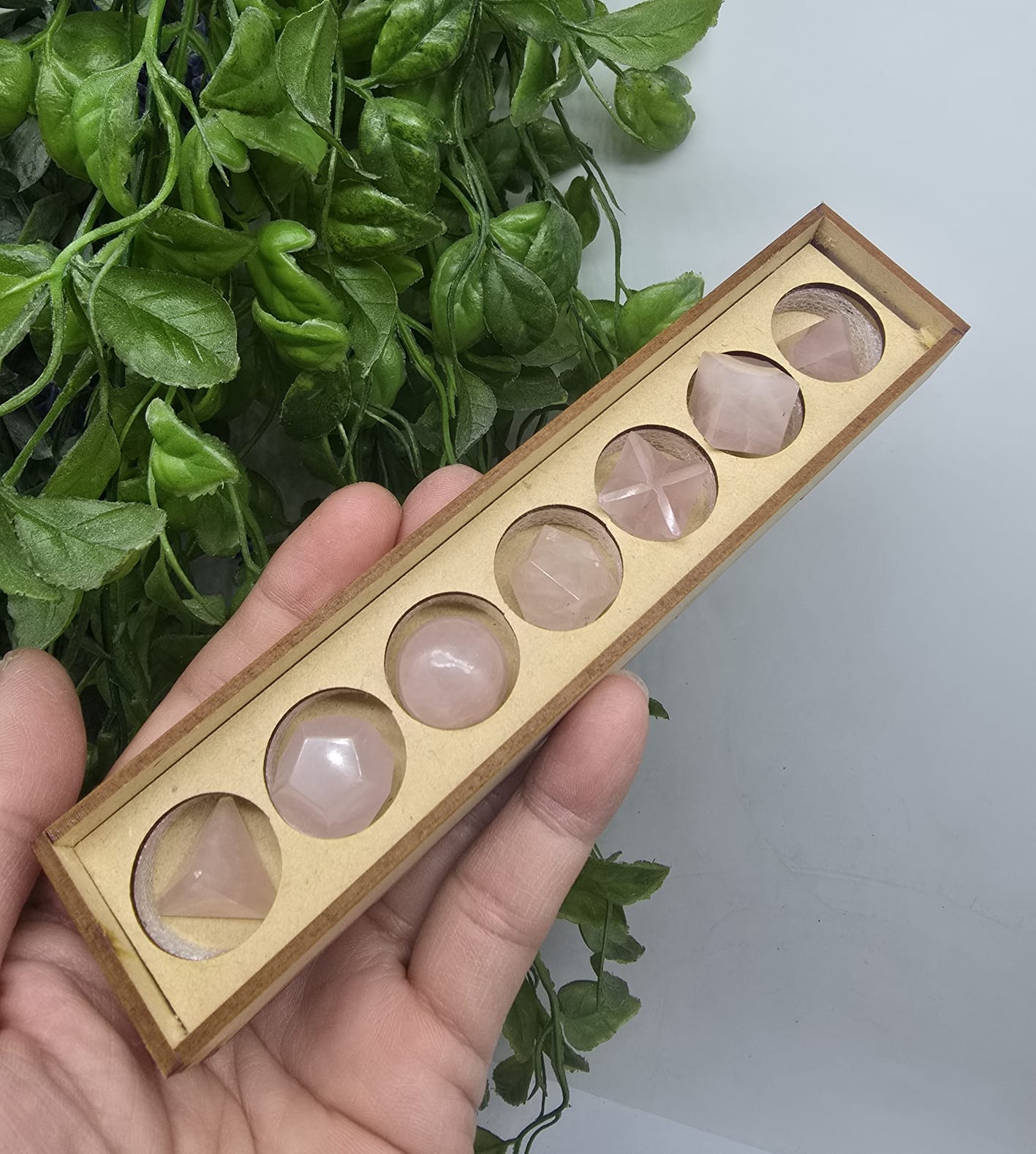 7pcs Rose Quartz Platonic Solids Set Crystal Wellness