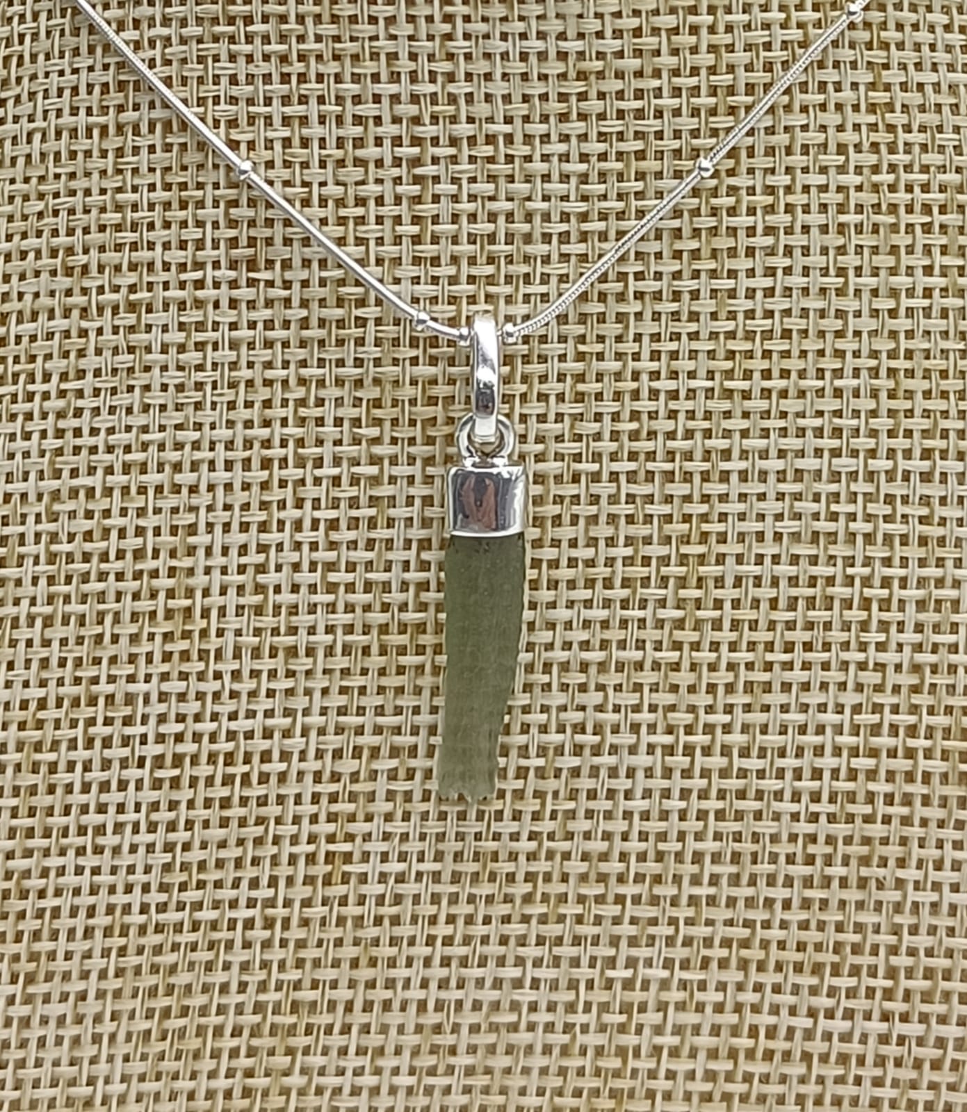 1.2g Authentic Moldavite 925 Silver Pendant 24x5mm (Silver Chain Included) Crystal Wellness