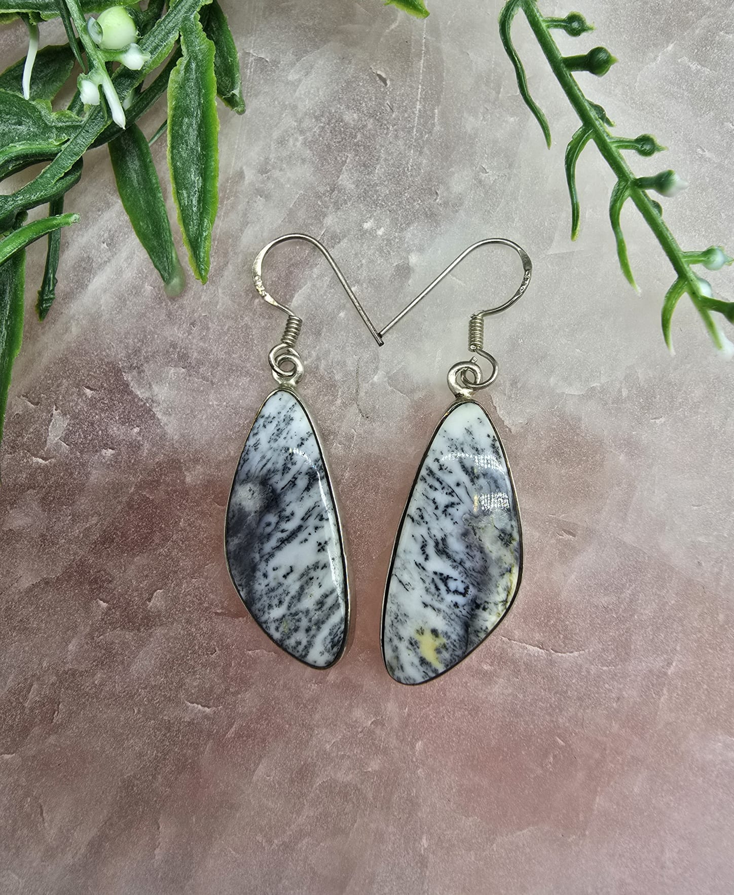 Dendrite Agate Earrings 925 Sterling Silver Crystal Wellness