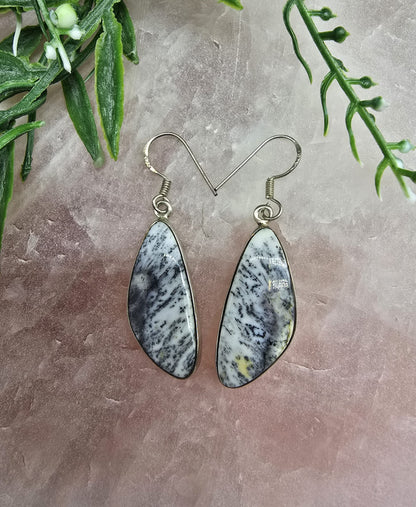 Dendrite Agate Earrings 925 Sterling Silver Crystal Wellness