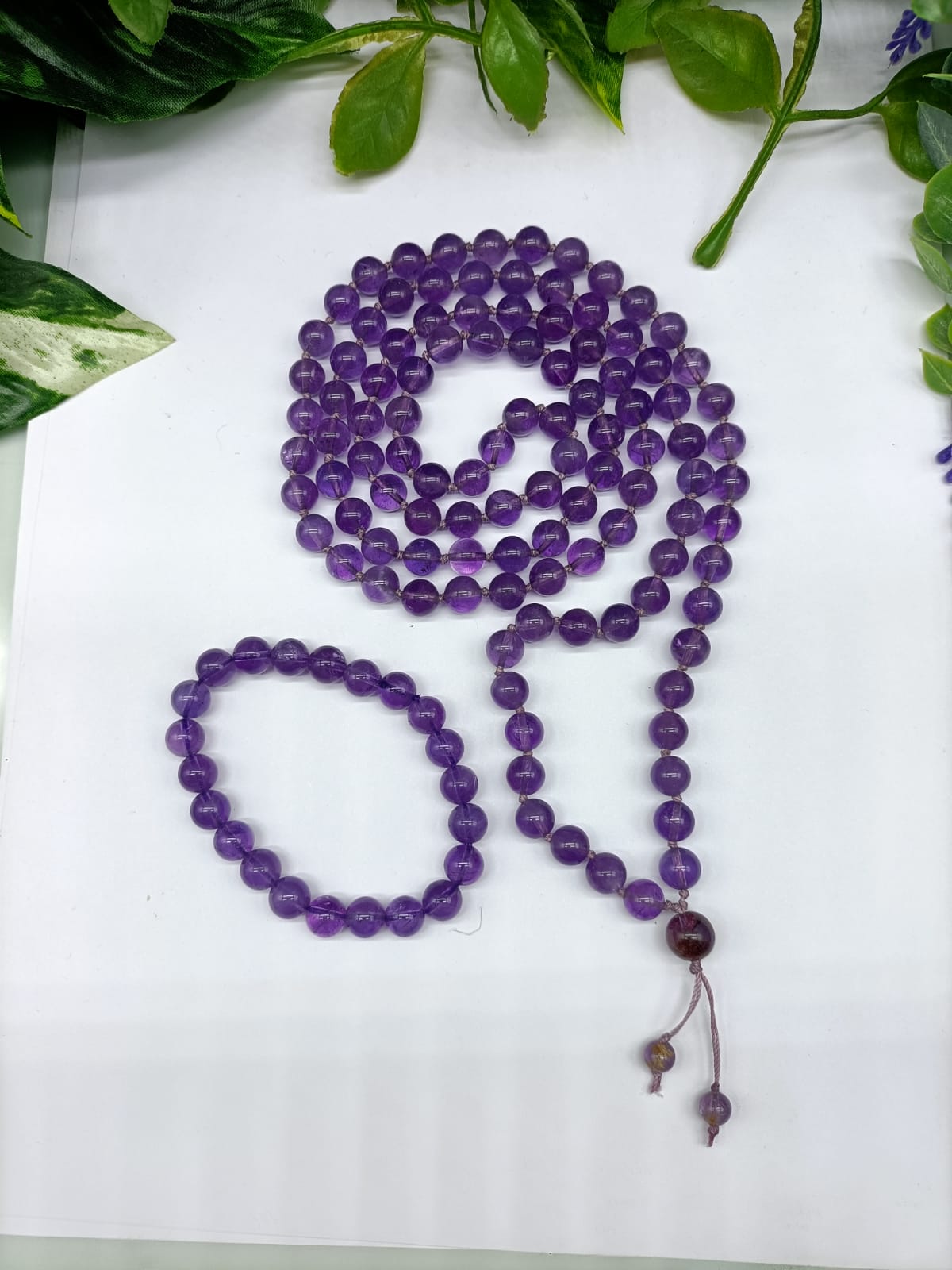 Amethyst Mala Beads 8mm with Bracelet Included Crystal Wellness