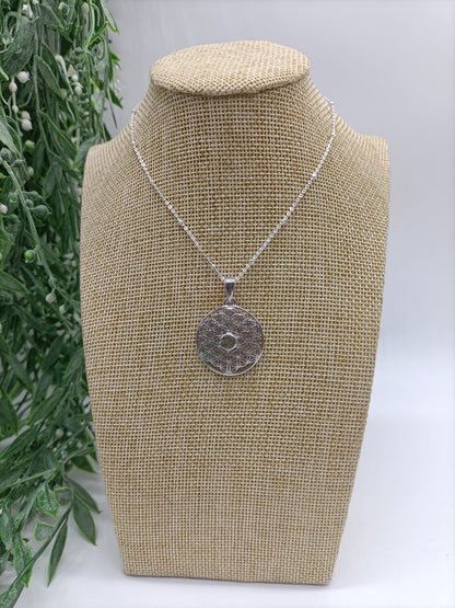 Authentic Moldavite Raw Flower Of Life Rhodium Plated Pendant Crystal Wellness