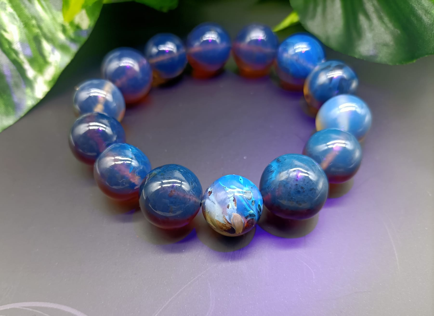 Genuine Sumatran Blue Amber 12mm Beads Bracelet RARE Crystal Wellness