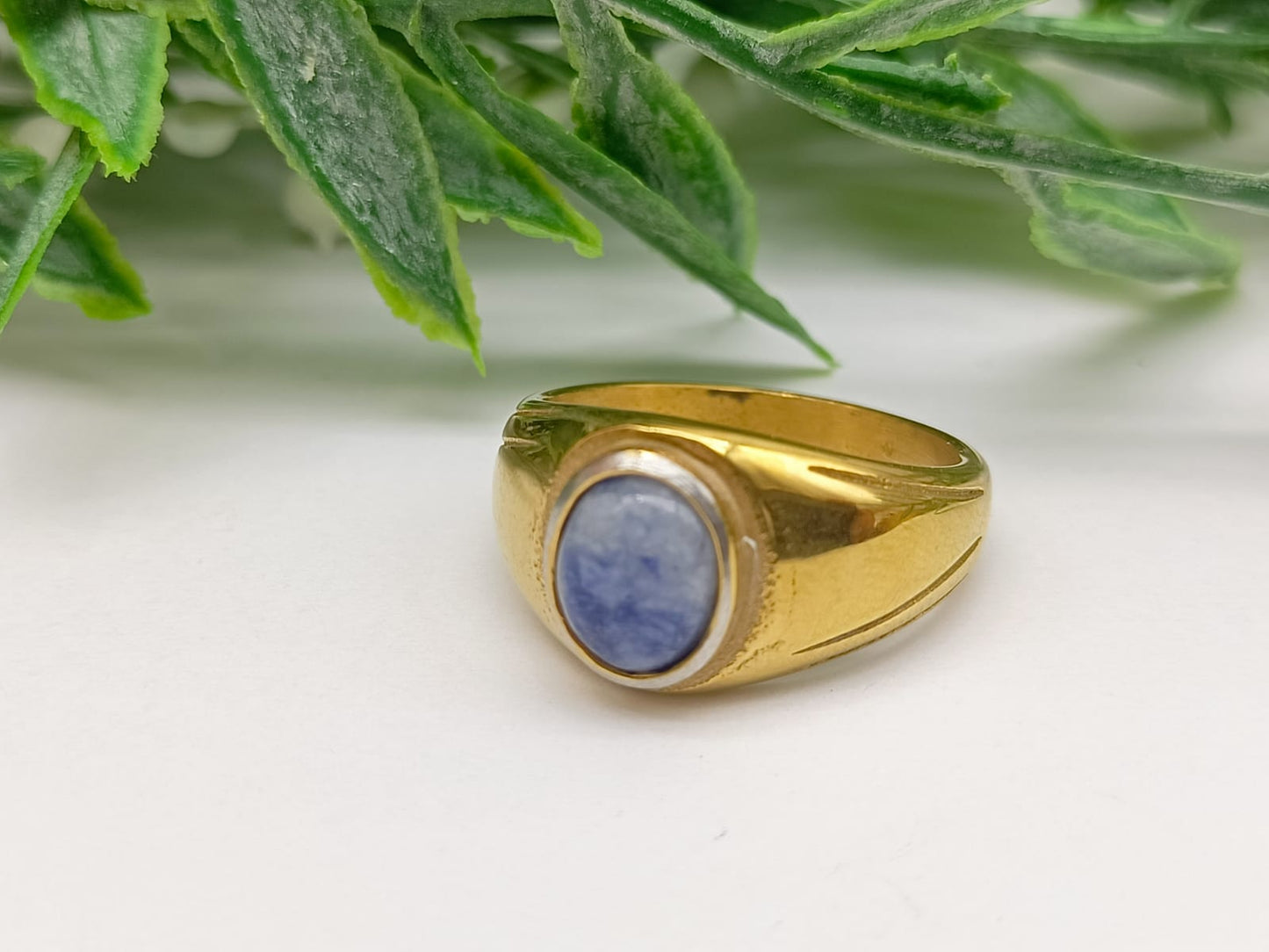 Blue Quartz Titanium Gold Plated Ring Size 9 US Crystal Wellness