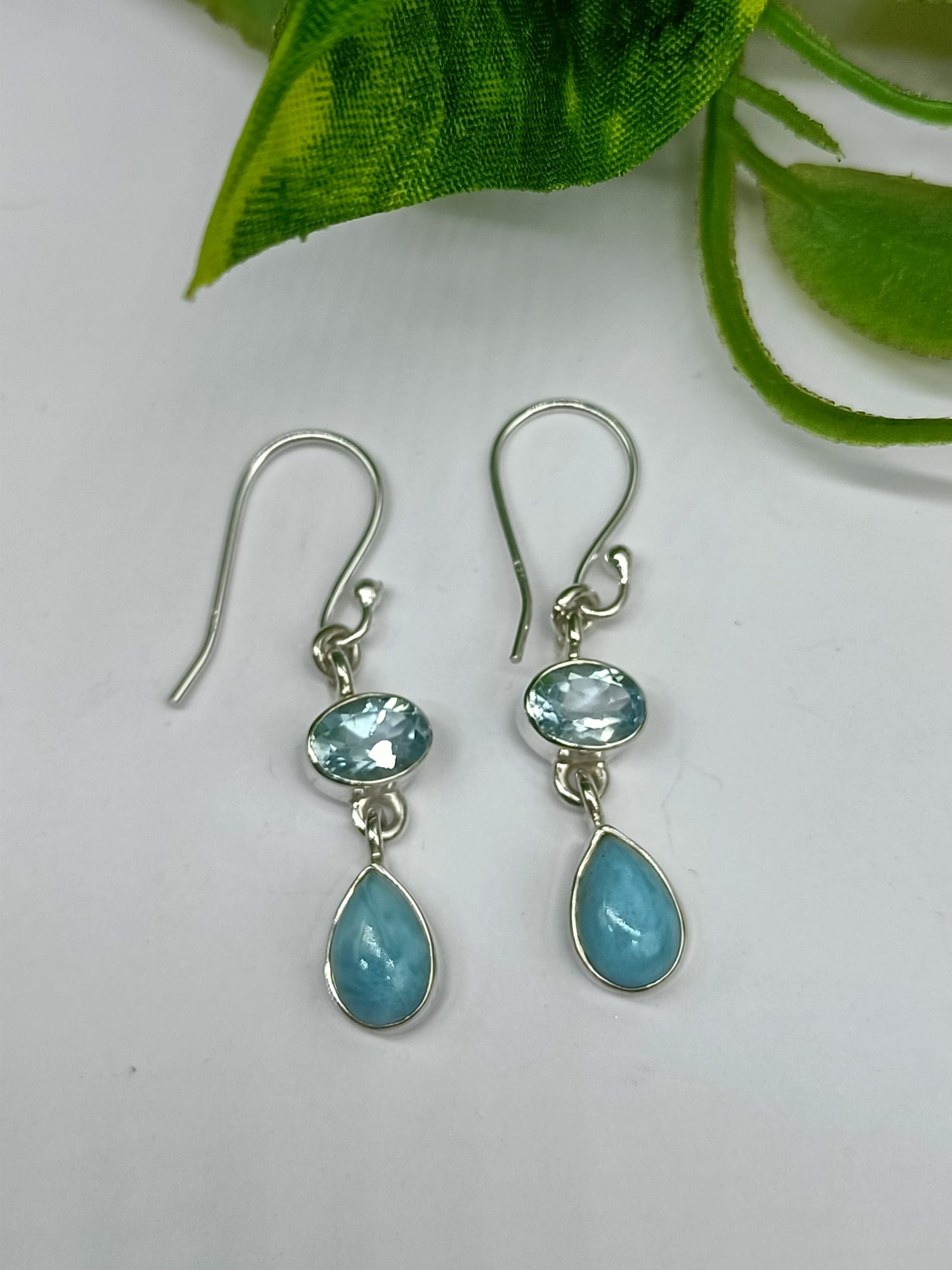 Blue Topaz and Larimar 925 Sterling Silver Earring Crystal Wellness