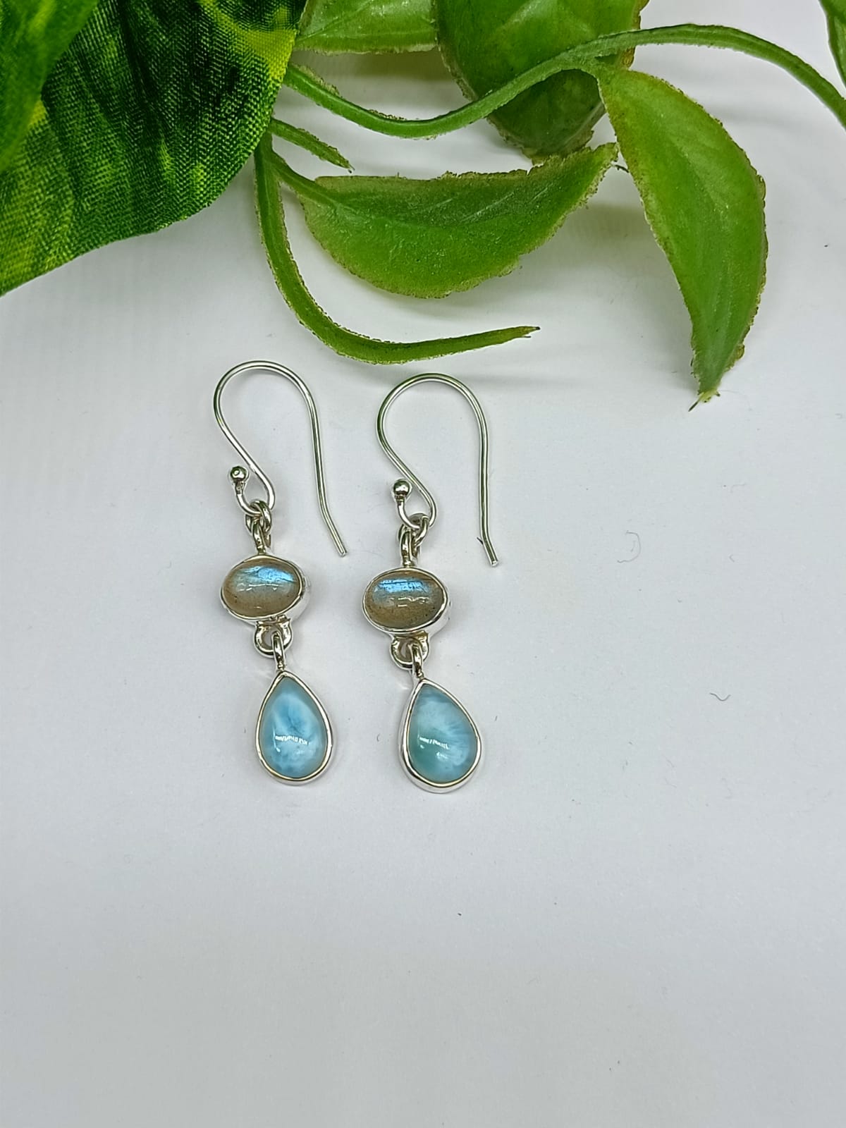 Larimar with Labradorite in 925 Sterling Silver Earring Crystal Wellness