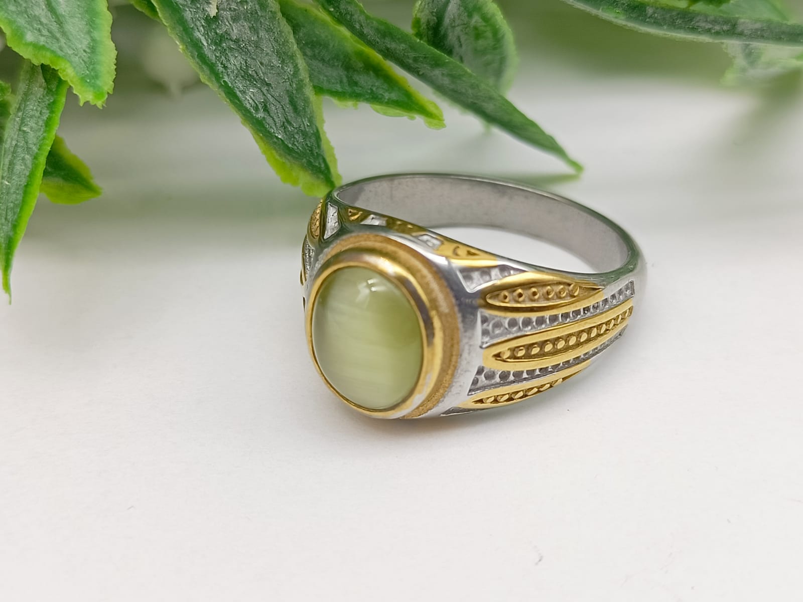 Cat's Eye Titanium Gold Plated Ring Size 9 US Crystal Wellness