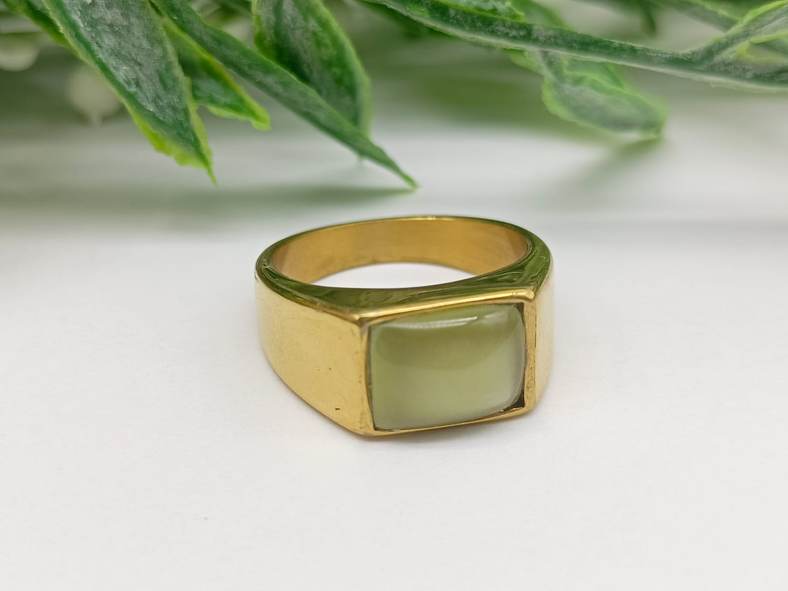 Prehnite Titanium Gold Plated Ring size 8 US Crystal Wellness
