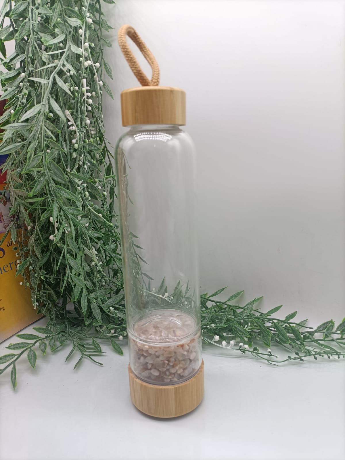 Flower Agate Energise Healing Bamboo Water Bottle Crystal Wellness