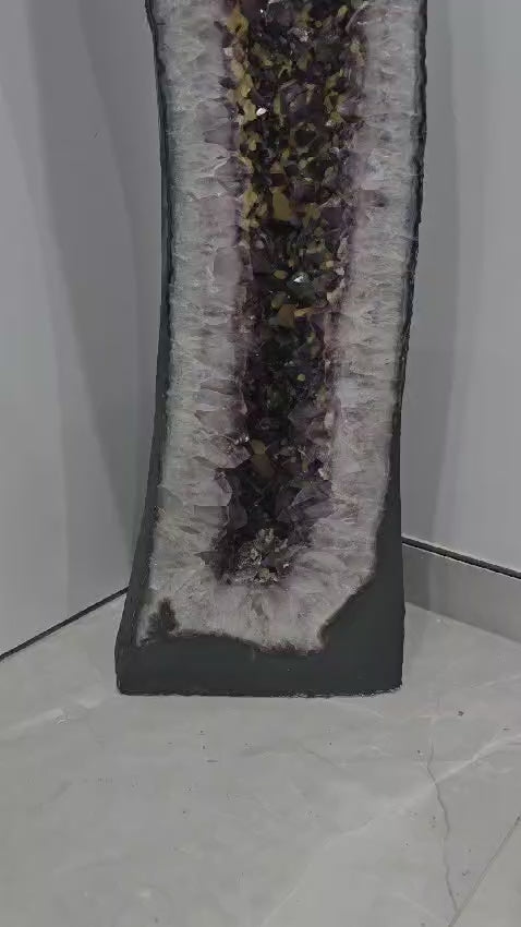 Extra Large Natural Amethyst Cathedral AAA High Grade with Rare Calcite and Quartz 105.6Kgs 1664x300x200mm