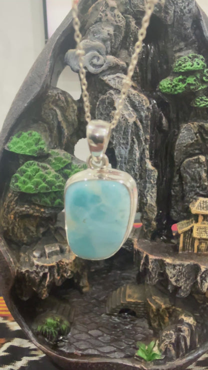 Larimar Sterling Silver (92.5) Pendant High Grade – 24x16 mm