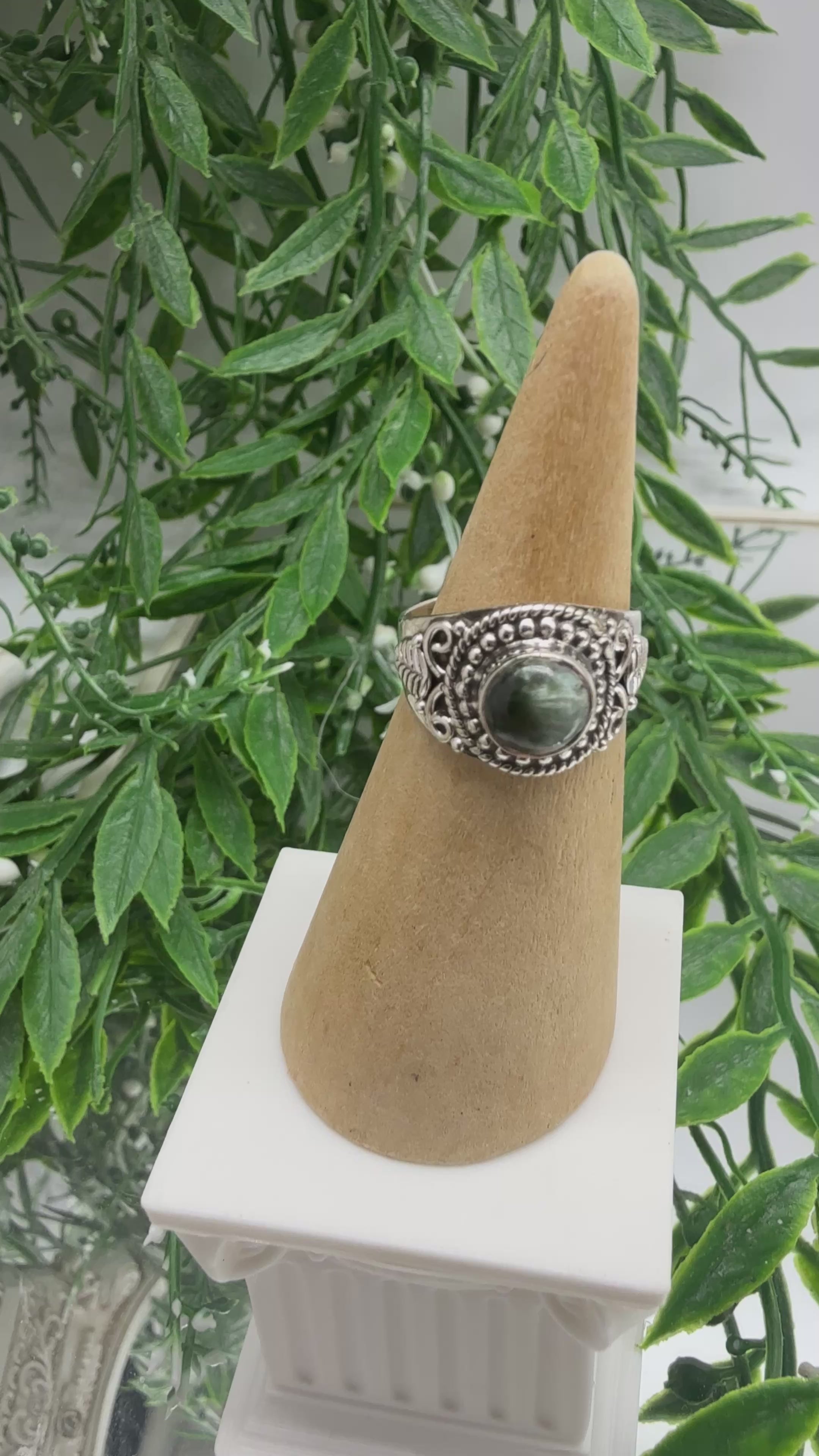 Seraphinite Sterling Silver Ring – 5x5 mm, Size 6
