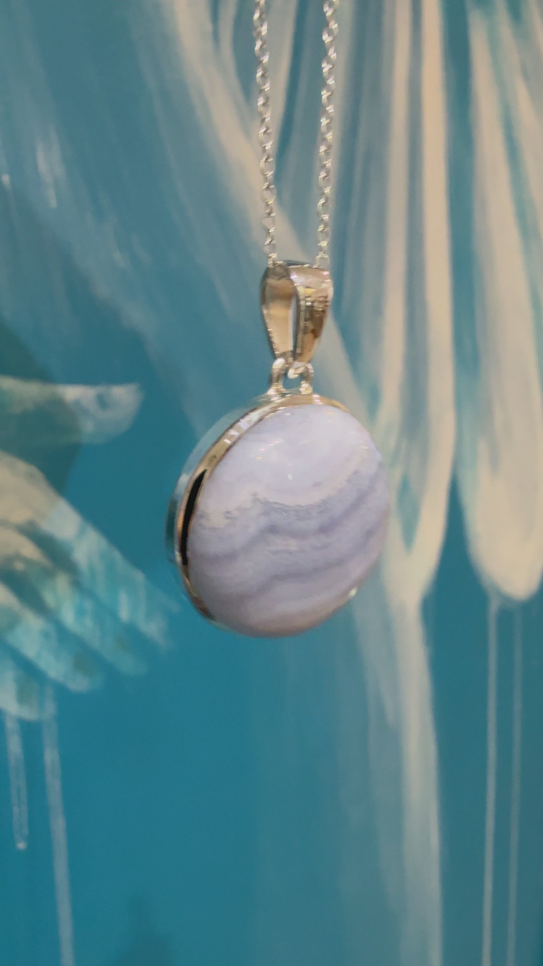 Blue Lace Agate 925 Sterling Silver Pendant — Stone of Calm Communication ( chain included)