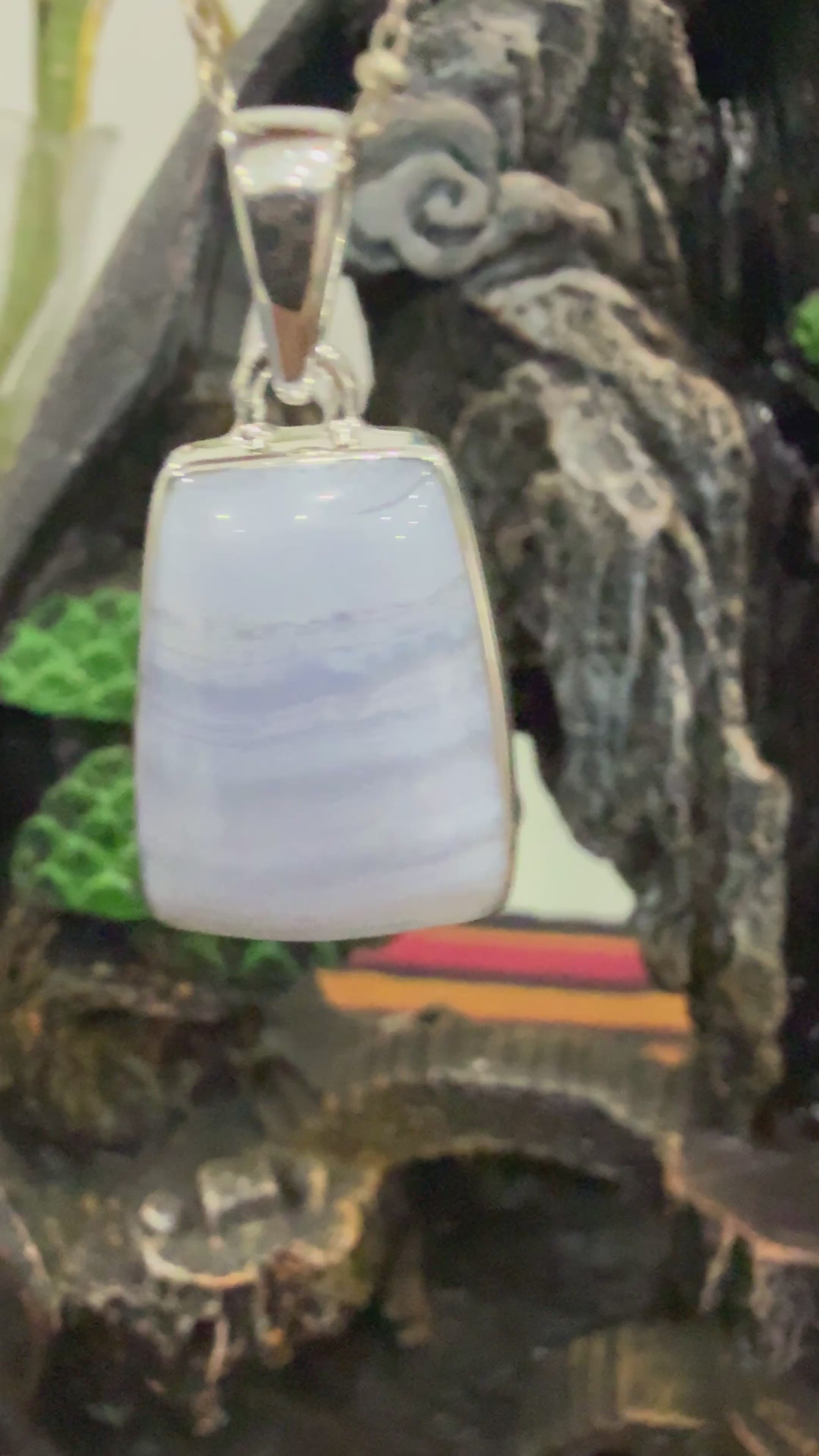 Blue Lace Agate Sterling Silver (92.5) Pendant Tabular Shape – 22x16mm