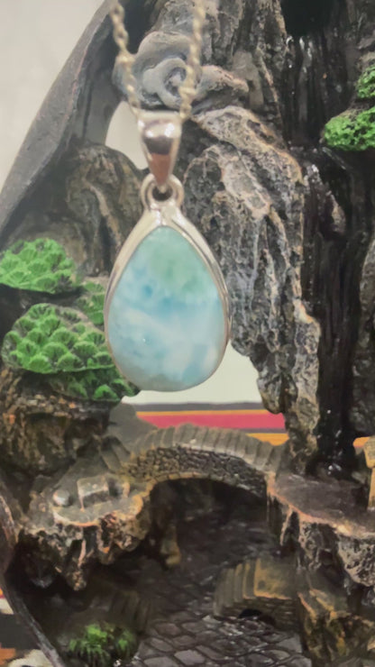 Larimar Sterling Silver (92.5) Pendant High Grade – 24x15 mm