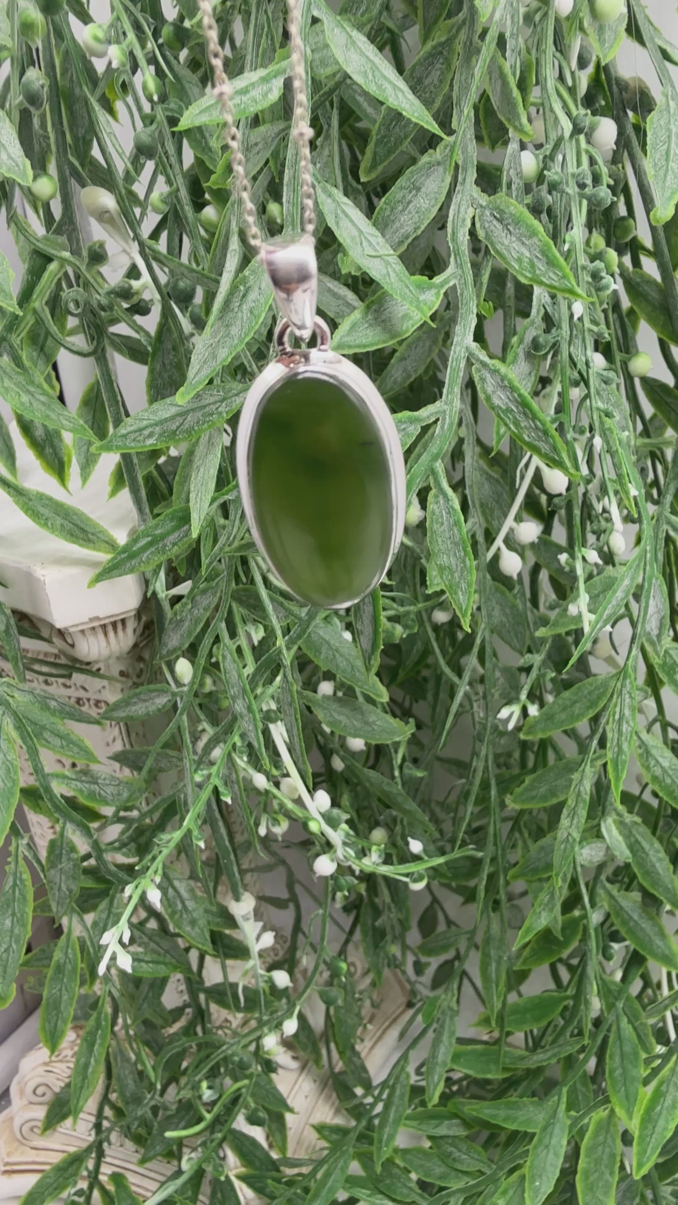 Nephrite Jade Sterling Silver (92.5) Pendant – 28x16mm