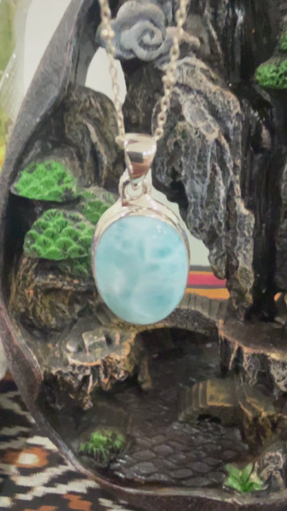Larimar Sterling Silver (92.5) Pendant High Grade – 23x16 mm