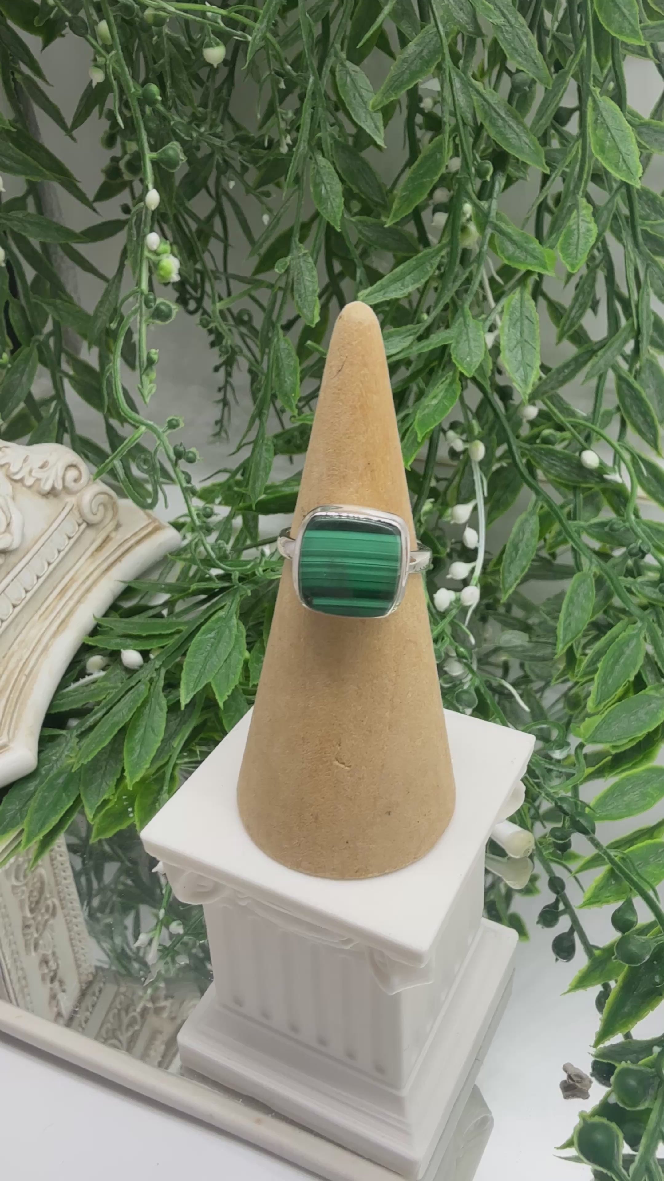 Malachite Sterling Silver Ring – 10x10 mm, Size 6.5