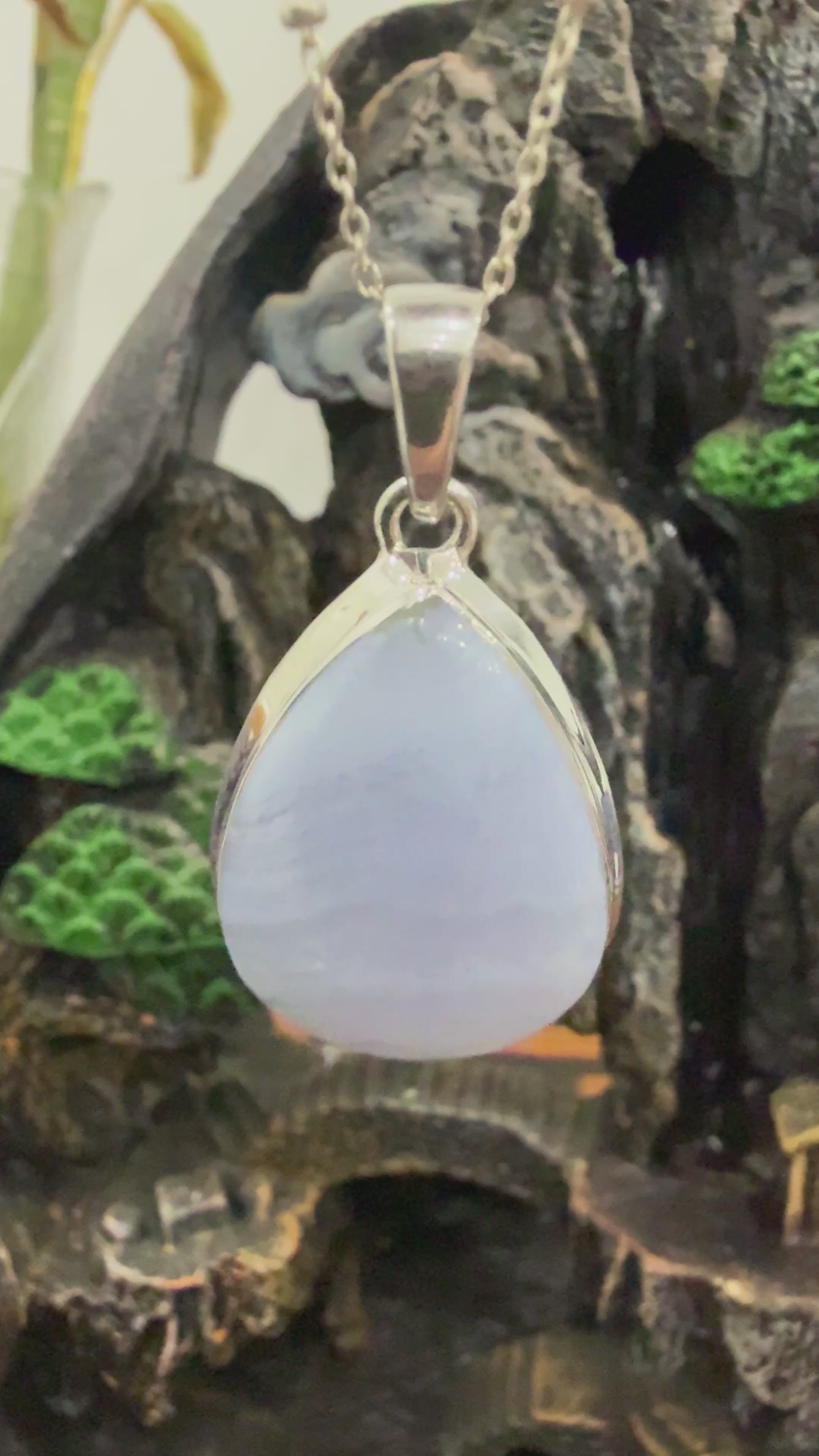 Blue Lace Agate Sterling Silver (92.5) Pendant  Teardrop – 29x21 mm