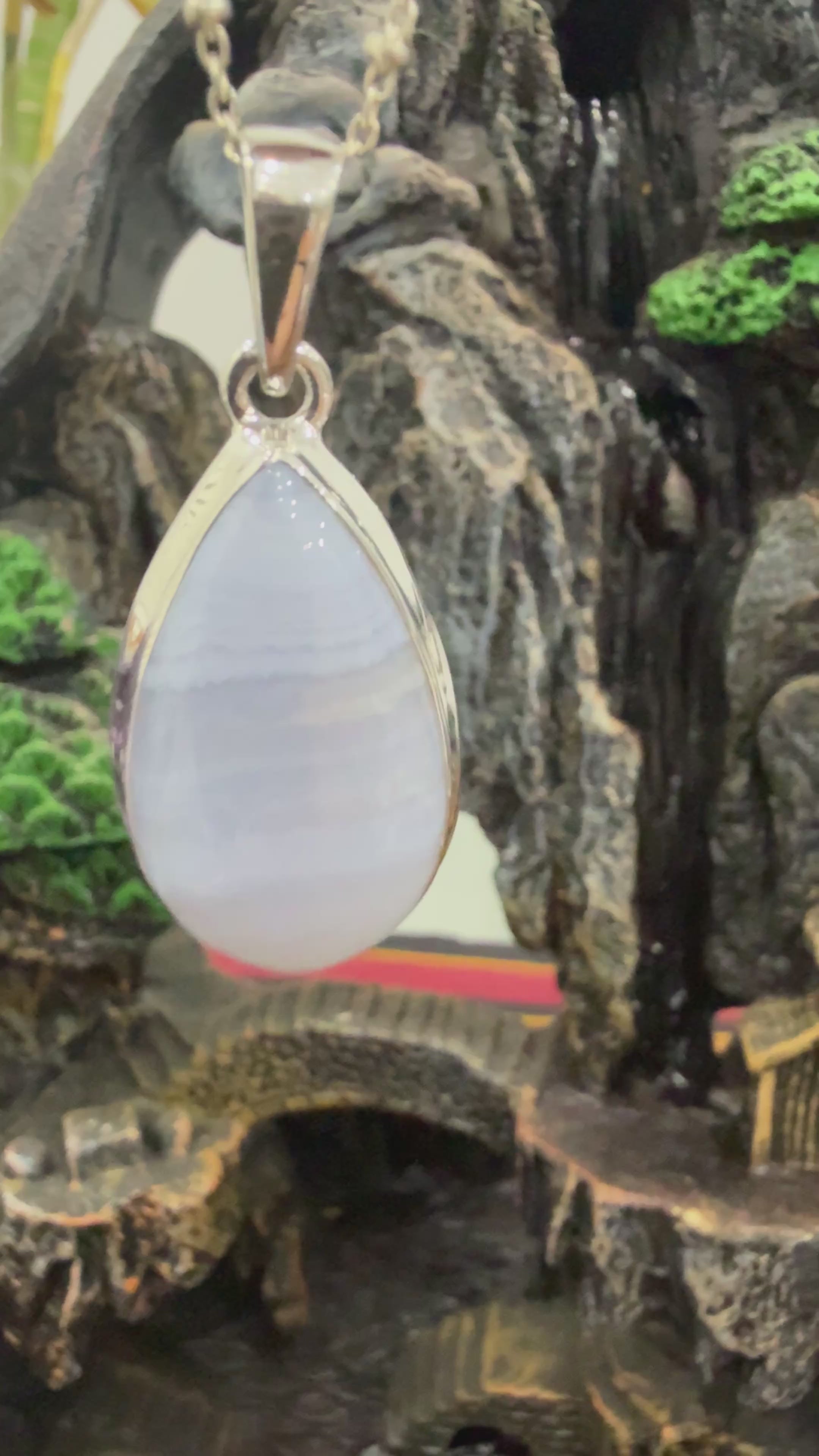 Blue Lace Agate Sterling Silver (92.5) Pendant Teardrop – 27x16 mm