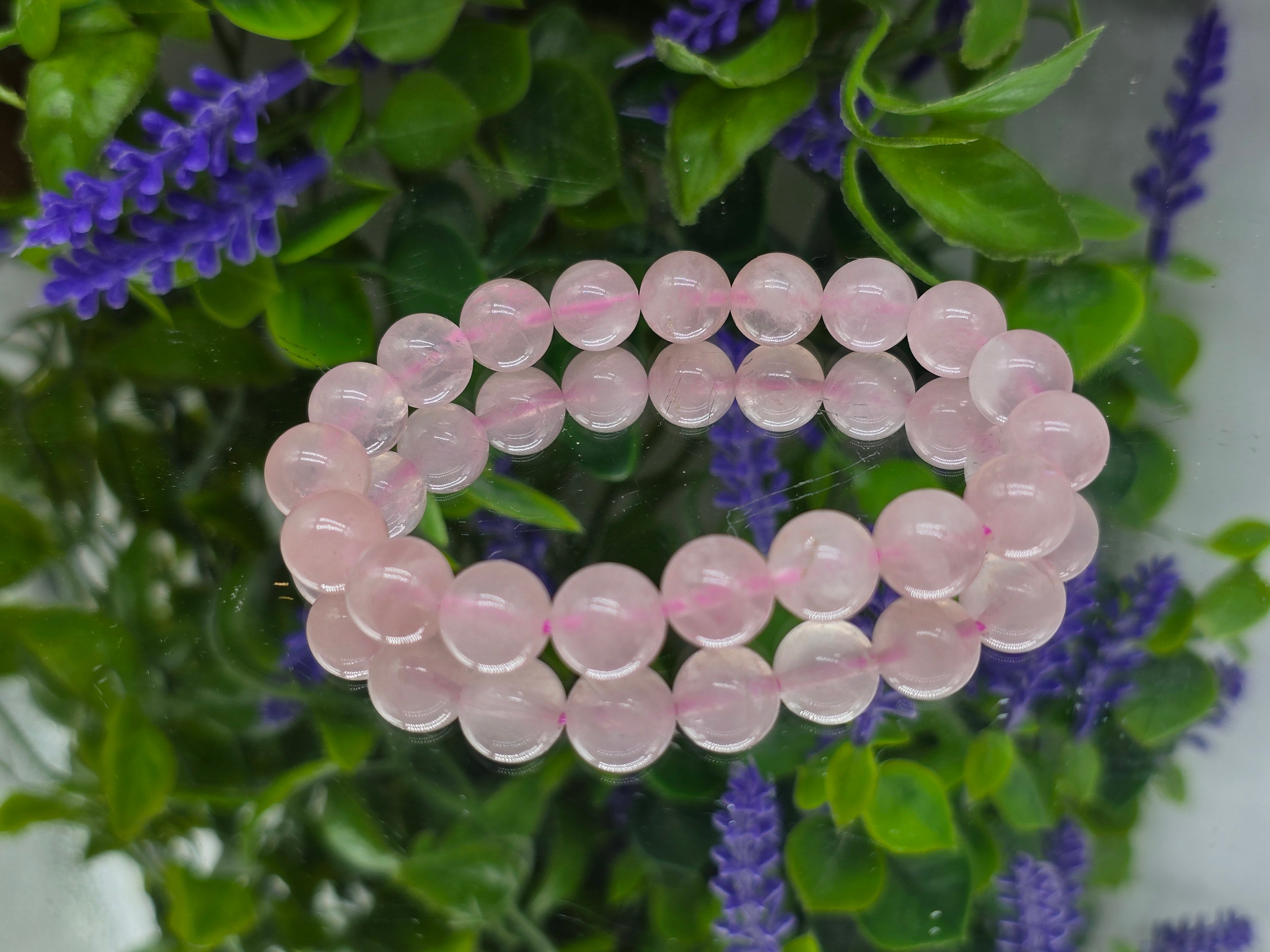 Natural Rose Quartz Round Beads Bracelet (Stone of Unconditional Love) Crystal Wellness