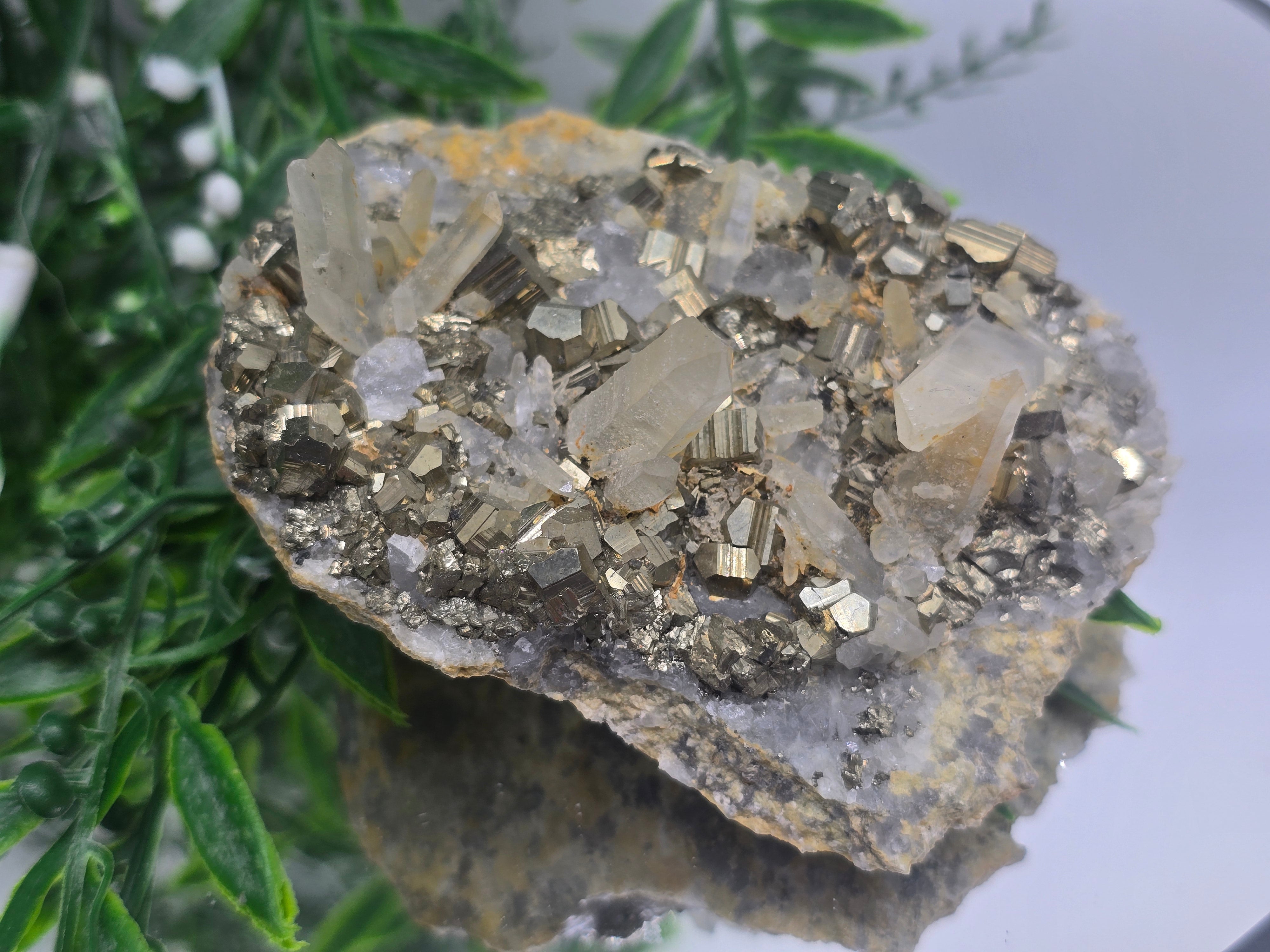 Pyrite with Quartz - Rare Specimen – 10×9×4cm Crystal Wellness
