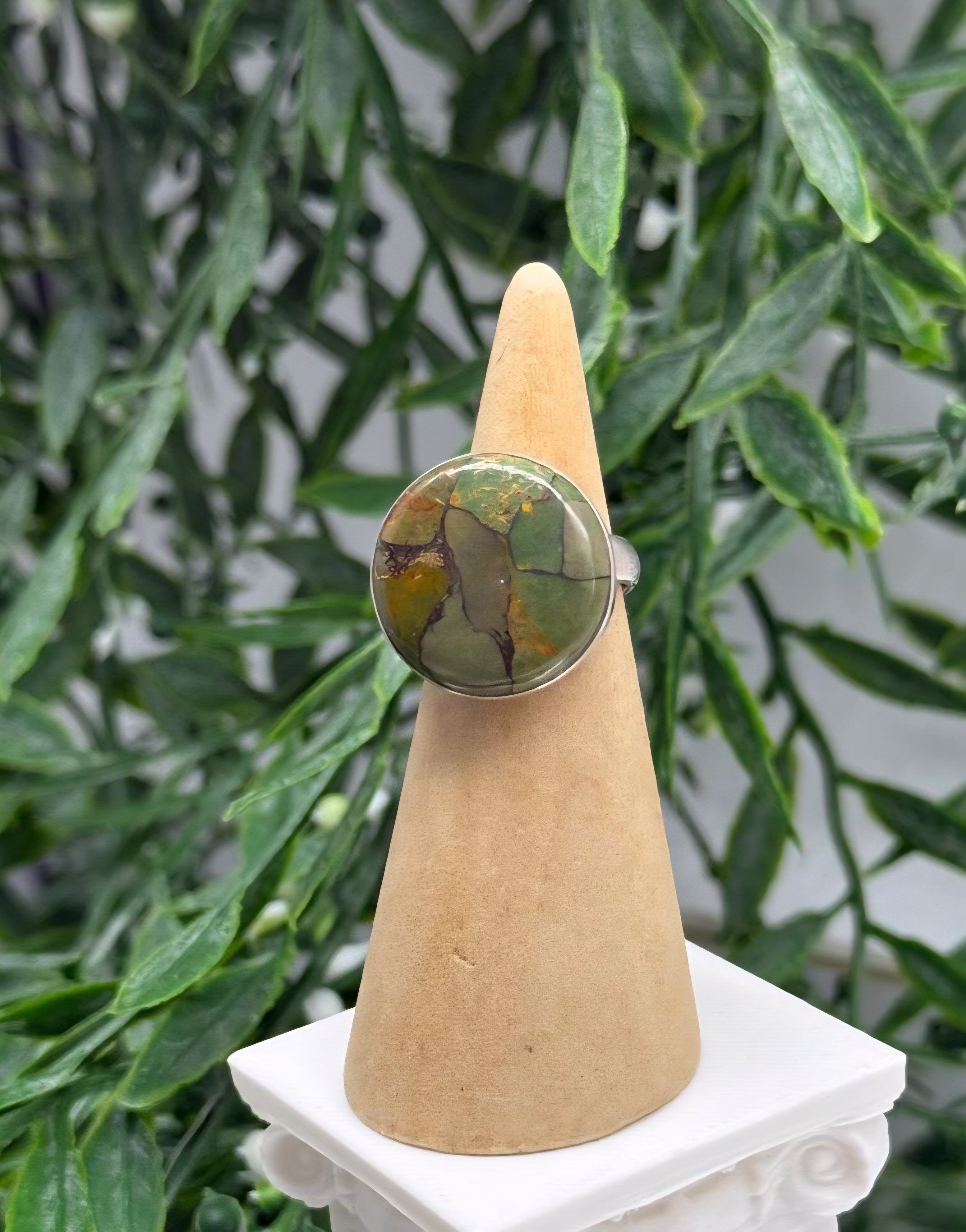 Green Copper Turquoise Healing Ring – 925 Silver (Size 6.5) Crystal Wellness