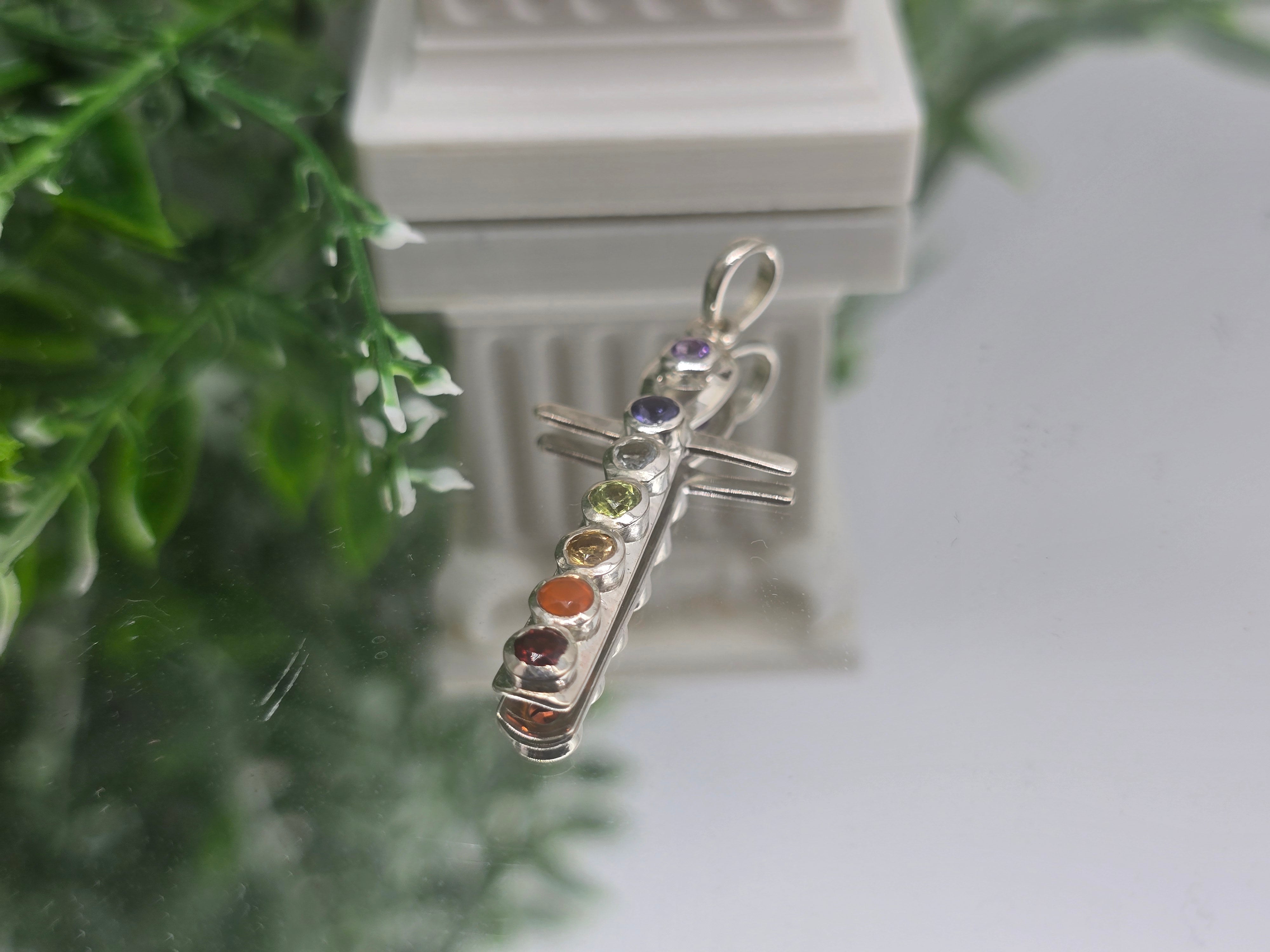 7 Chakras Ankh Cross 925 Sterling Silver Pendant – Energy Alignment • Balance • Spiritual Protection Crystal Wellness