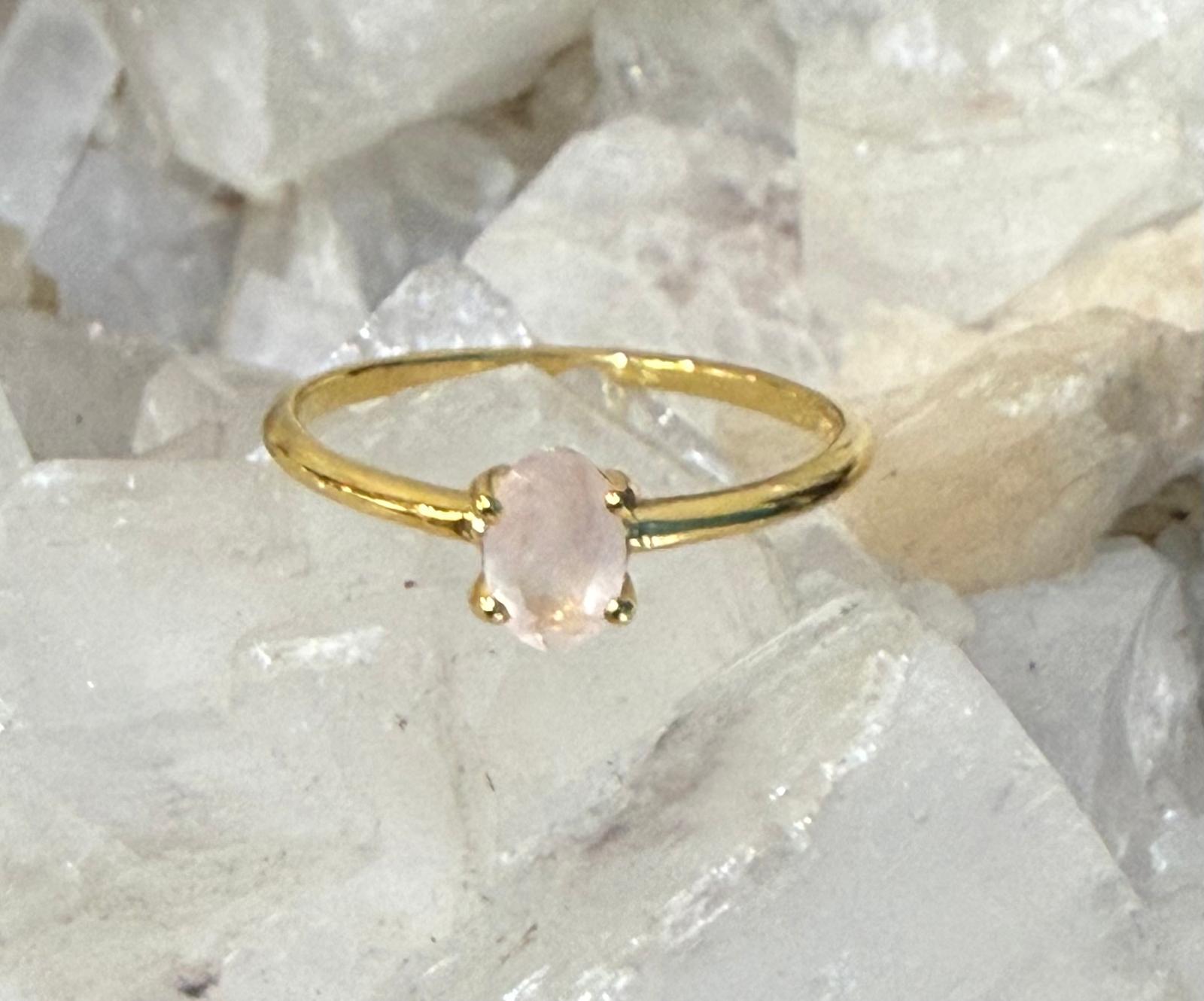 18ct Gold Vermeil Rose Quartz Ring – Stone of Love & Heart Healing Crystal Wellness