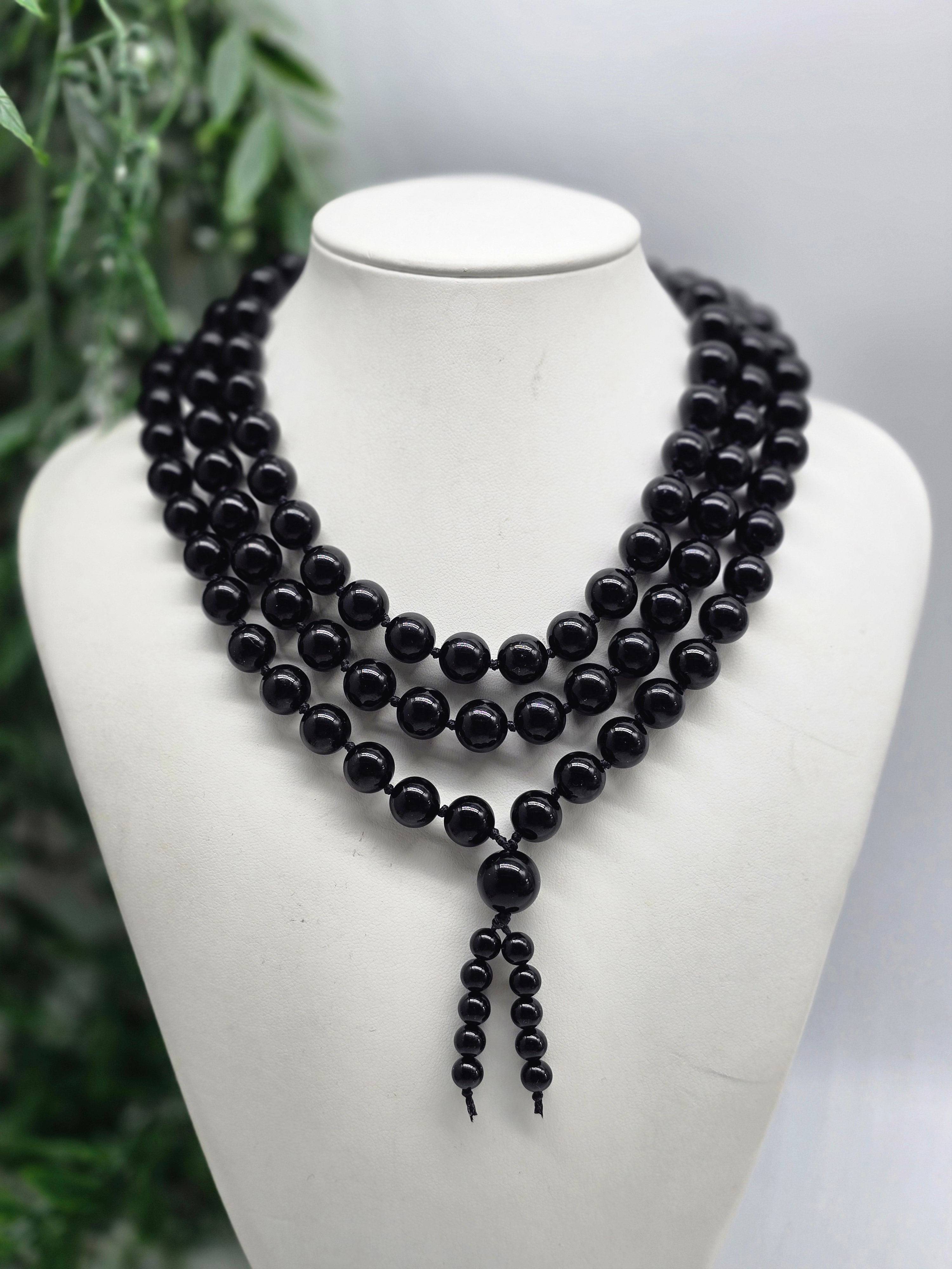High-Grade Black Tourmaline 108 Japa Mala Beads 10mm | Protection, Grounding & Energetic Detox Crystal Wellness