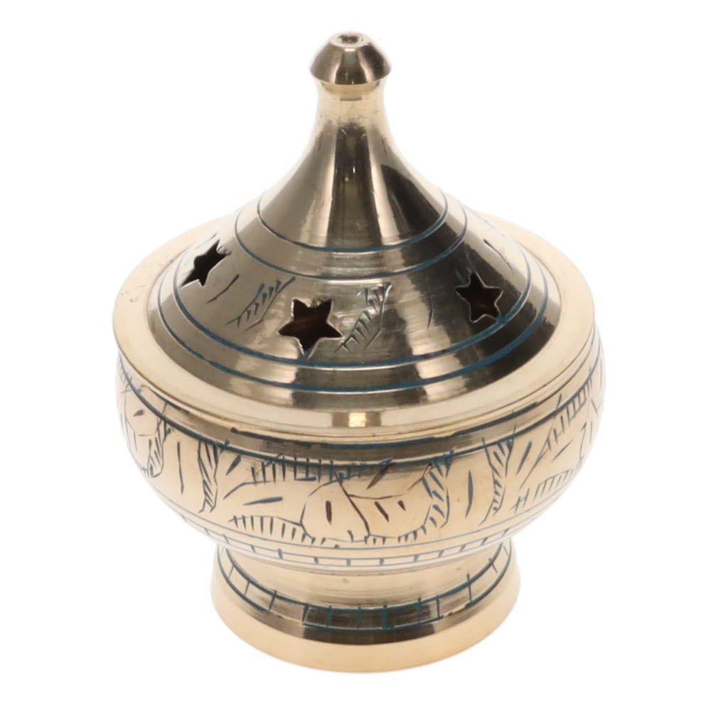 Brass Engraved Colour Incense Burner Crystal Wellness