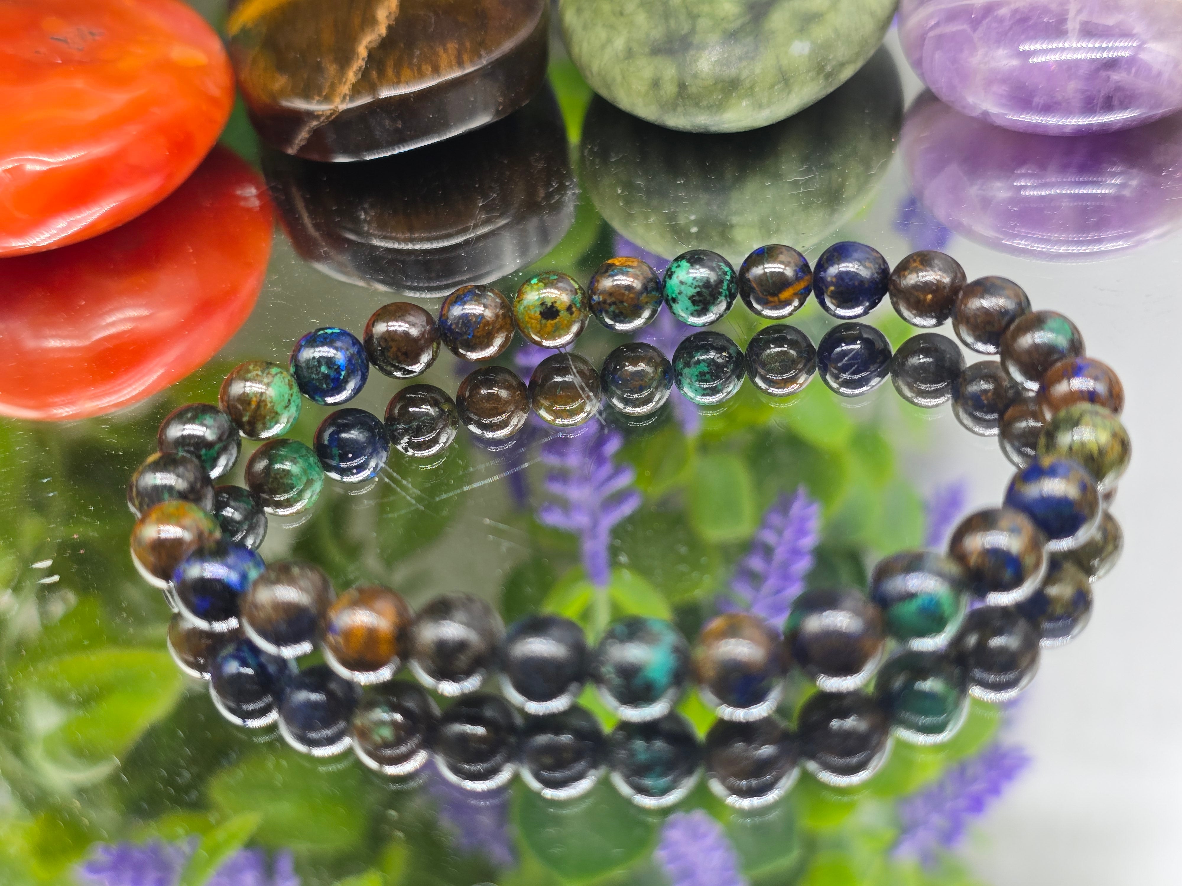 Azurite Malachite 6mm Healing Bracelet – Intuition, Emotional Healing & Mental Clarity Crystal Wellness