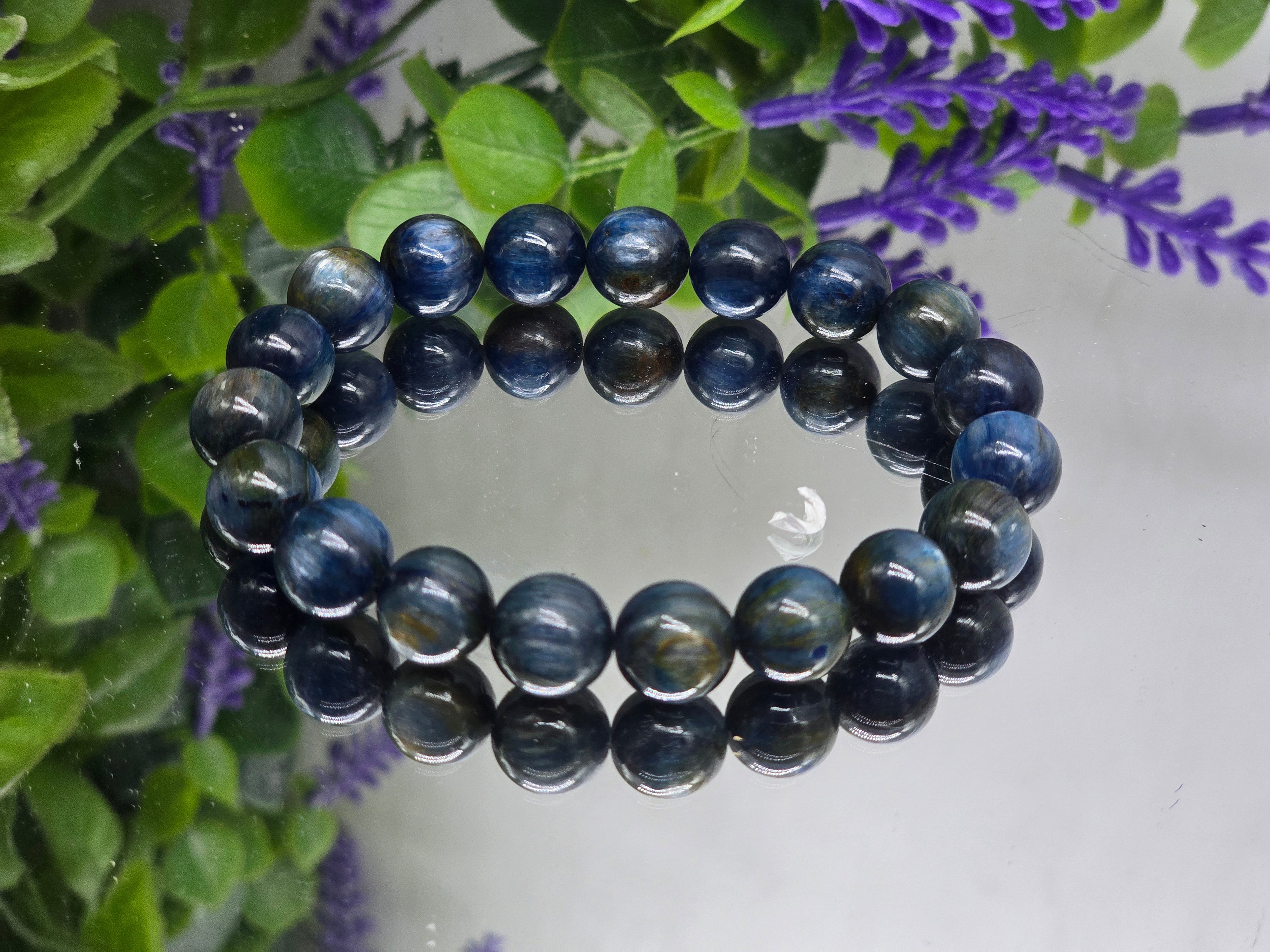 Blue Kyanite 10mm Beads Bracelet - Alignment, Balance, Spiritual Connection and Communication Crystal Wellness