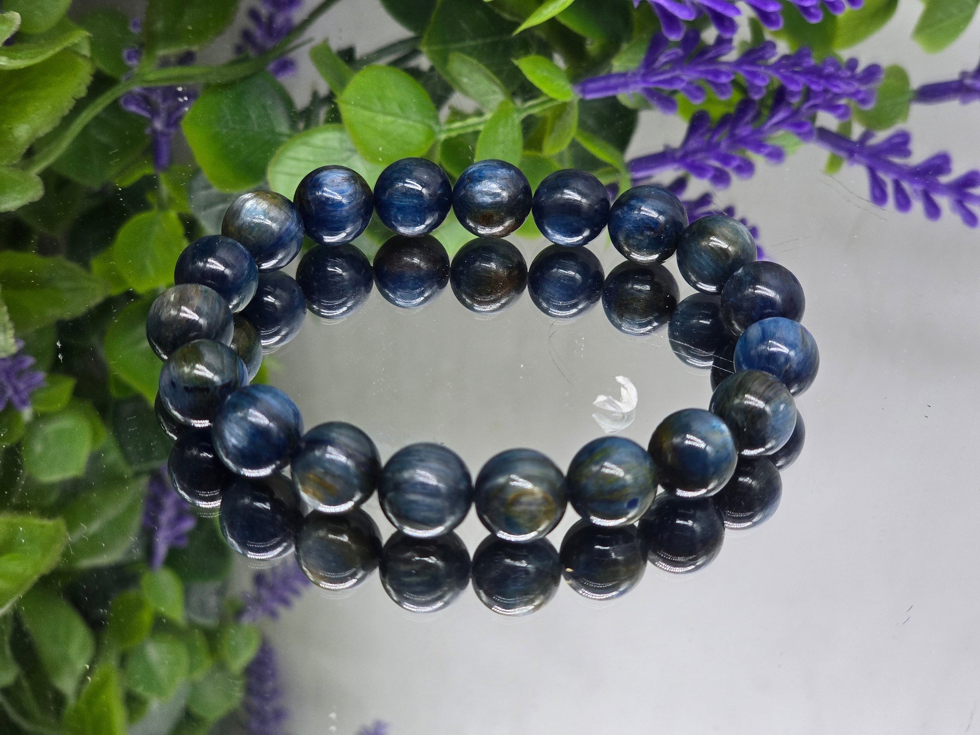 Blue Kyanite 10mm Beads Bracelet - Alignment, Balance, Spiritual Connection and Communication Crystal Wellness