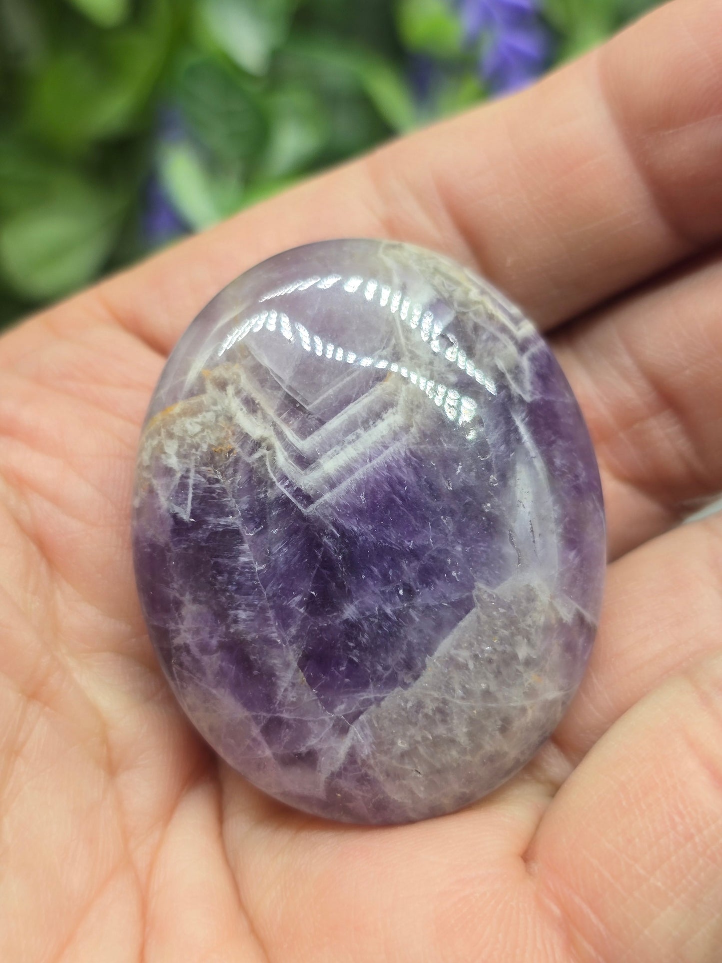 Chevron Amethyst Palm Stone (Stone of Spiritual Wisdom & Inner Peace) Crystal Wellness