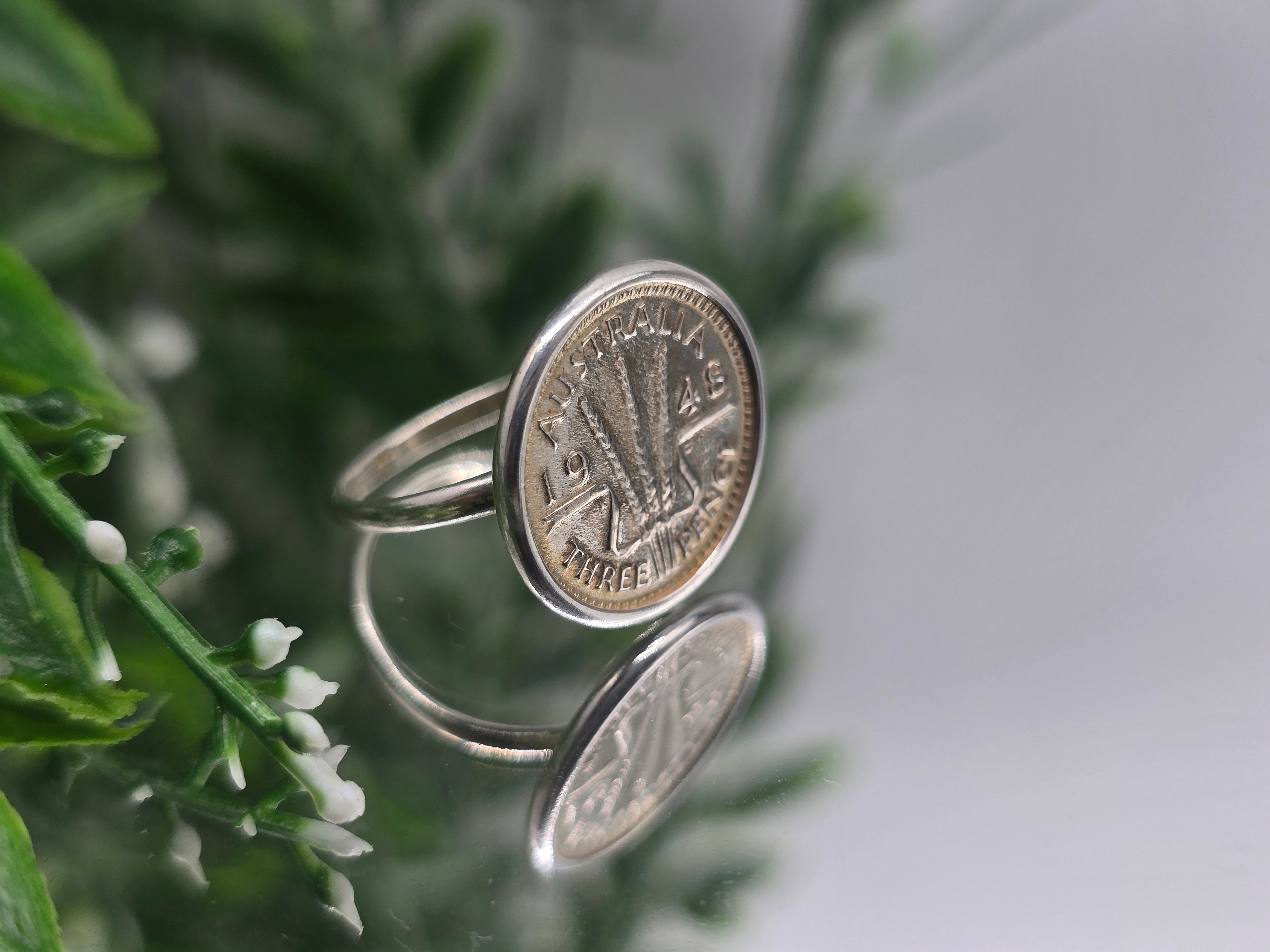 Australian Three Pence 1948 Silver Ring – Size 6 Crystal Wellness